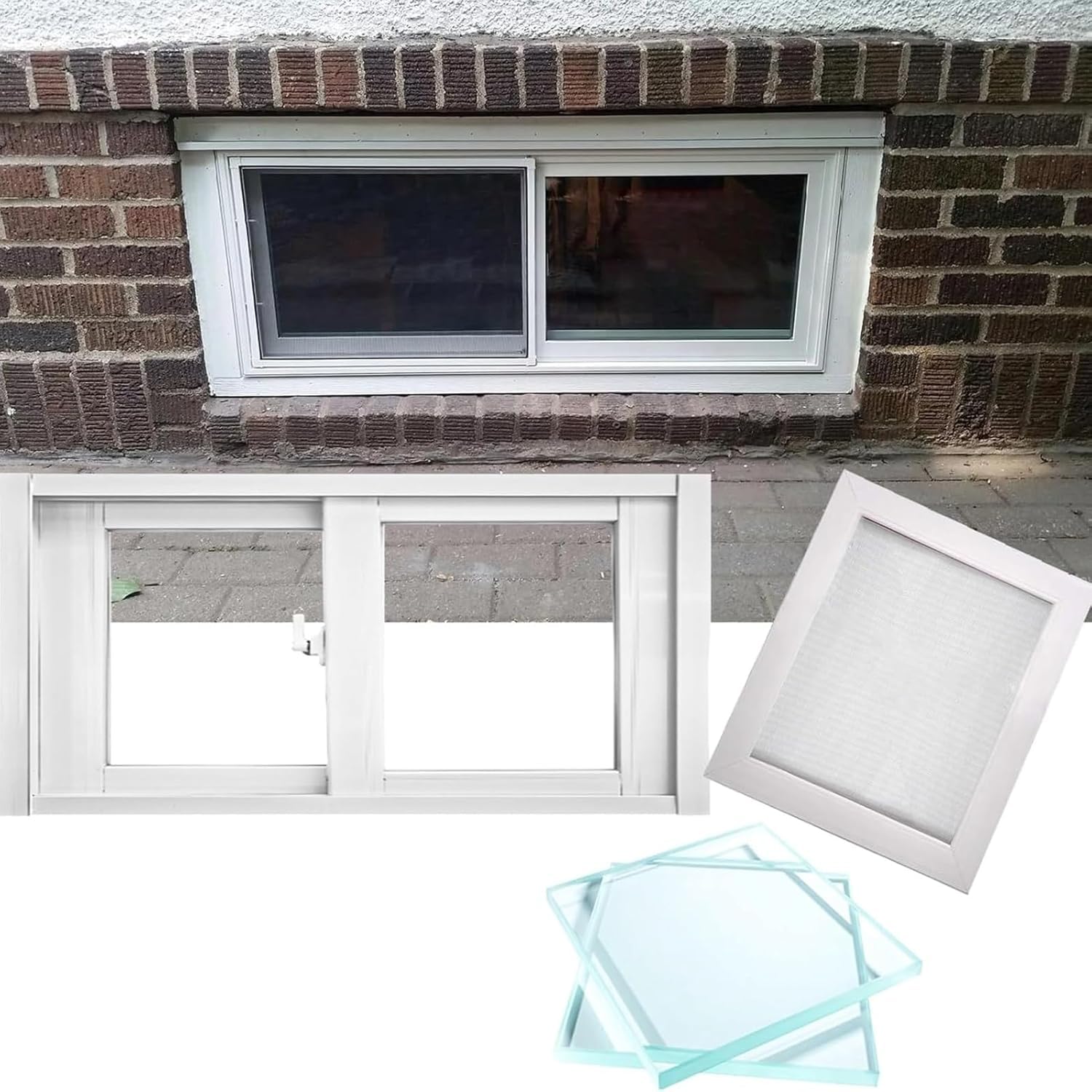 White Ventanas para Casa, Horizontal Sliding Aluminum Window Large, Transom Window for Basement, Bathroom, Sheds and Chicken Coops, Flush Mount(Size:WxH 20x20in/50x50cm)