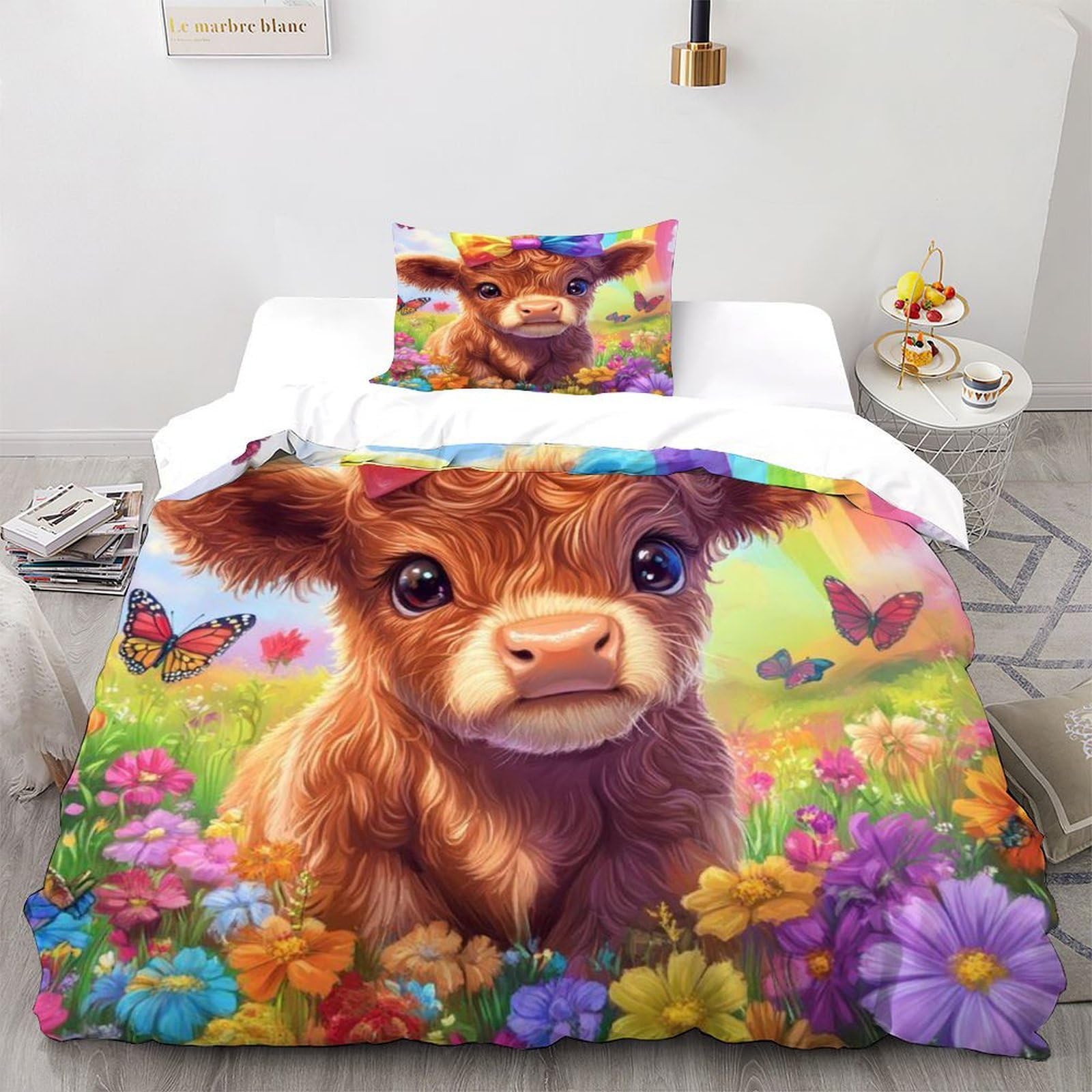 Housse de couette vache colorée pour une chambre d'enfant ou d'adulte joyeuse