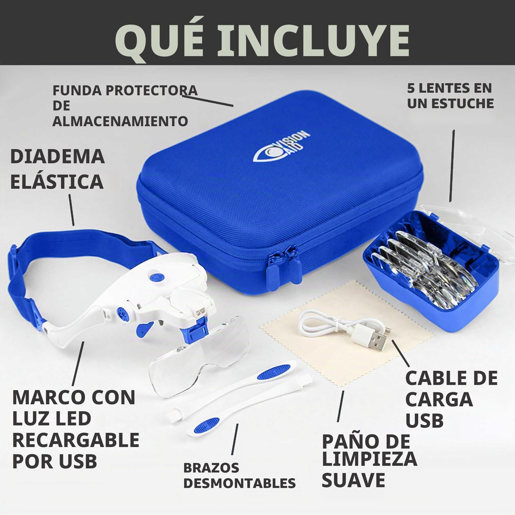 Lupas Expert Edition con luz LED Recargable por USB y Estuche de Almacenamiento Lupa de Cabeza Manos Libres para Pintura de Pasatiempos Trabajo cercano
