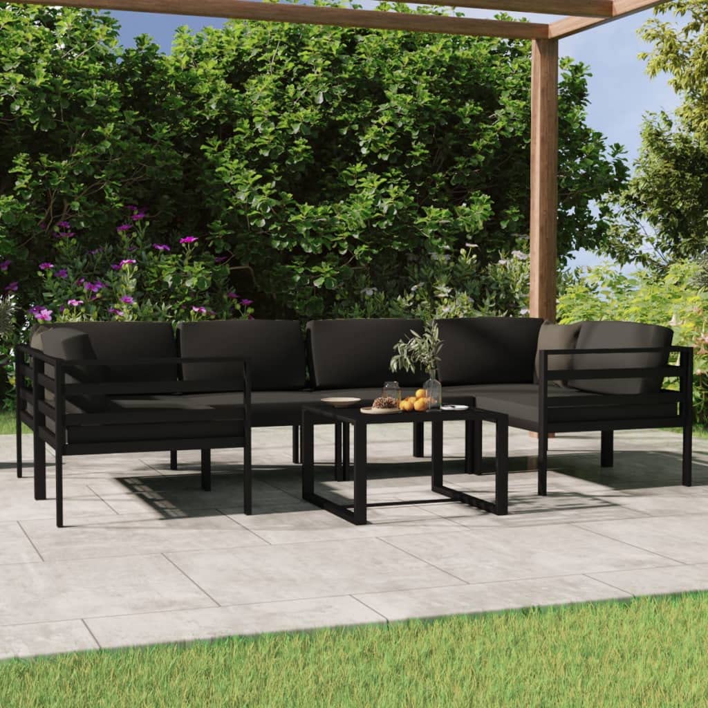 7-częściowy zestaw wypoczynkowy ogrodowy, aluminium, antracyt, modułowy, odporny na warunki atmosferyczne, z poduszkami, na taras, balkon, do użytku na zewnątrz, 110 kg na siedzisko, wygodny