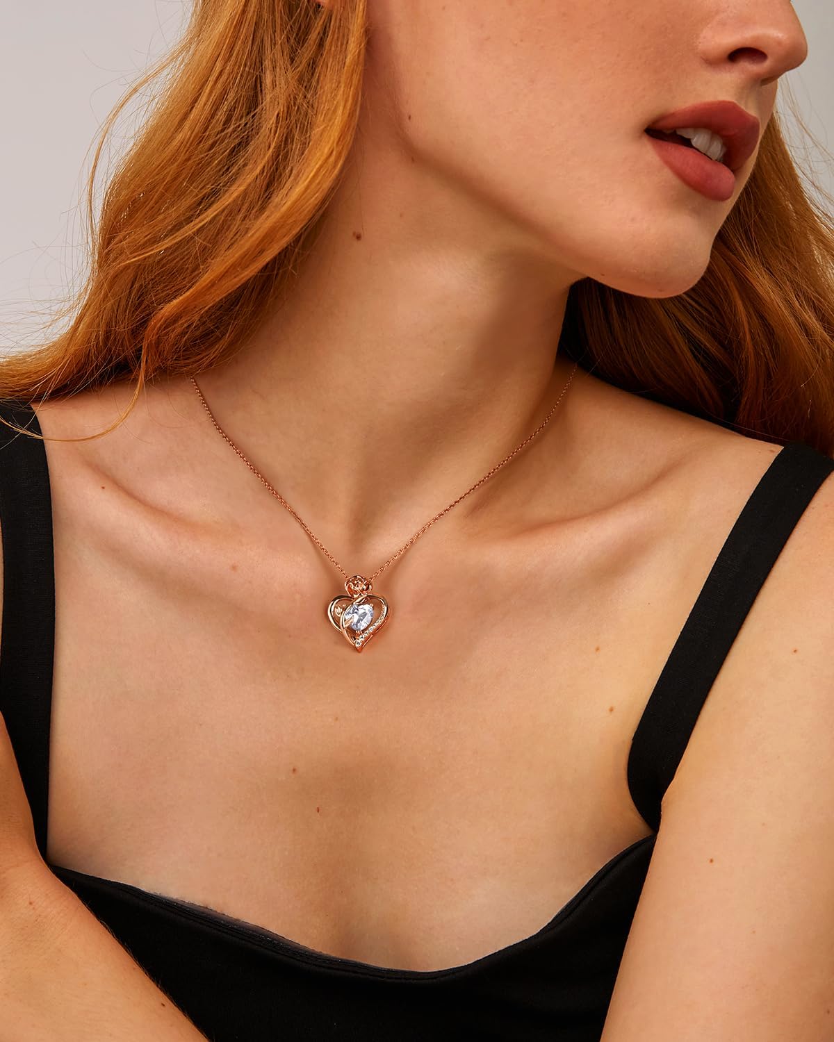 Heart Birthstone Rose Necklace for Women: Genuine 925 Sterling Silver Rose Gold Pendant Dainty Necklace Gold Jewelry Valentines Christmas Anniversary Birthday Gifts for Wife Mom Daughter - Image 6