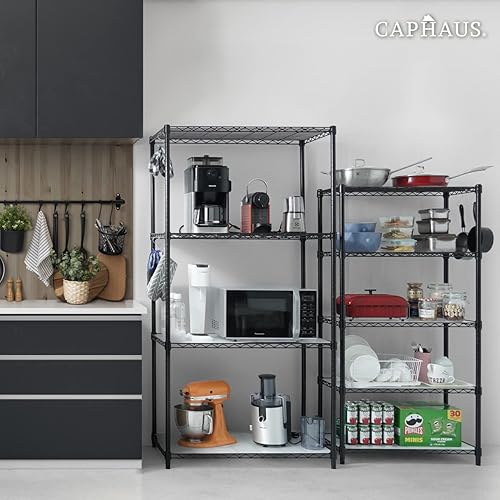 Miniatura 8 de CAPHAUS NSF - Estantería de alambre resistente de grado comercial con ruedas, patas de nivelación y forros, estante de metal de almacenamiento,