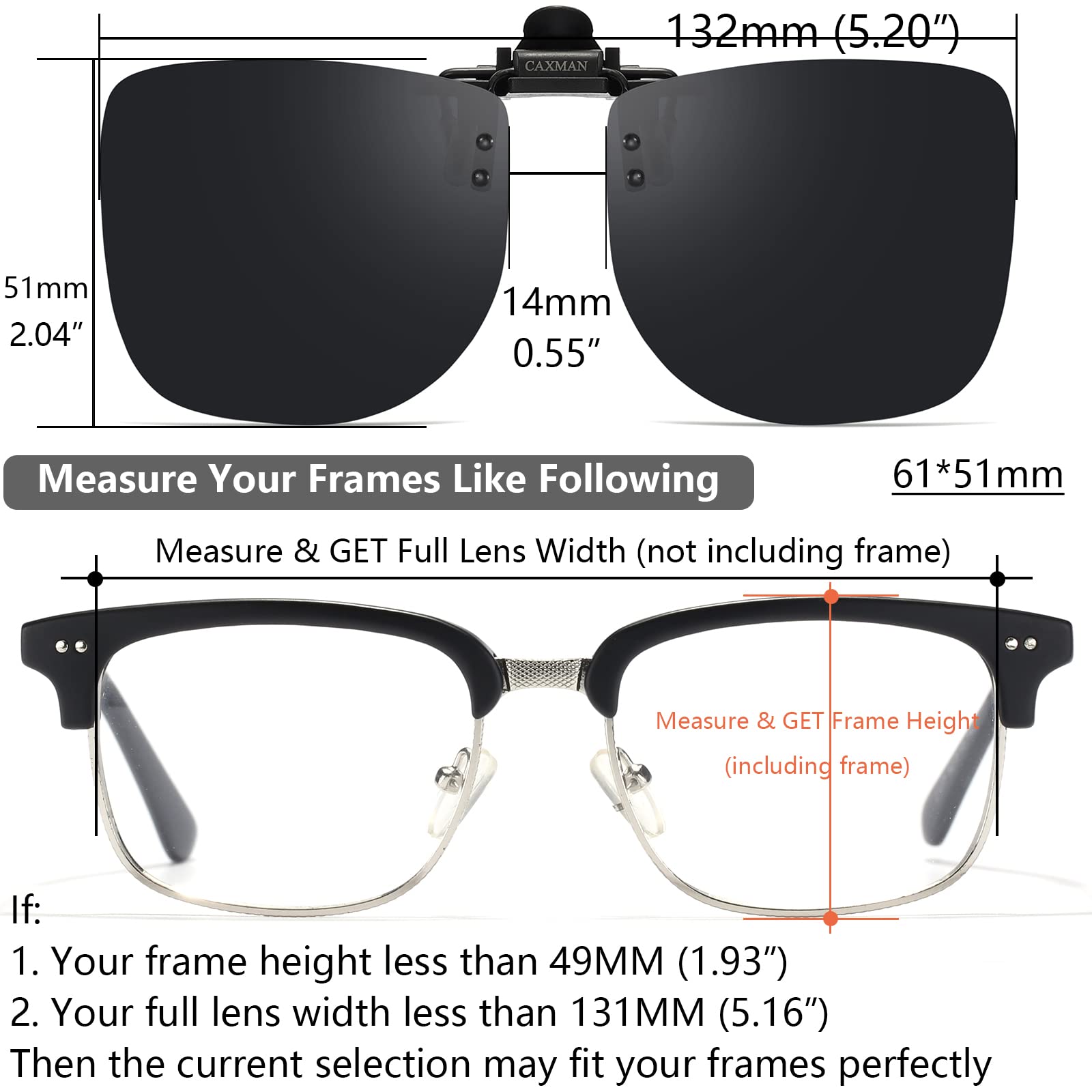 Polarisierte Sonnenbrille mit Metallclip ohne Rahmen für Sehgläser