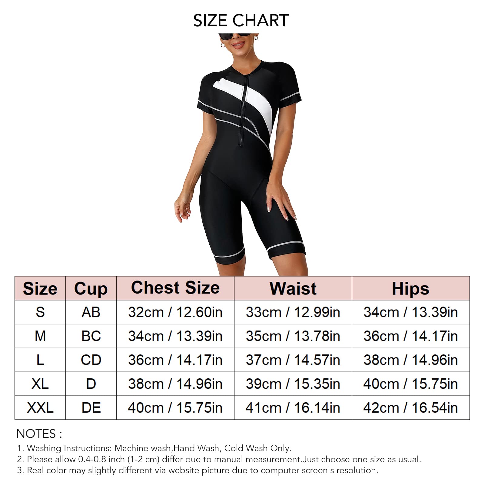 Traje de Neopreno Corto Mujer Buceo Cuello Redondo Negro Manga Corta Cremallera Frontal