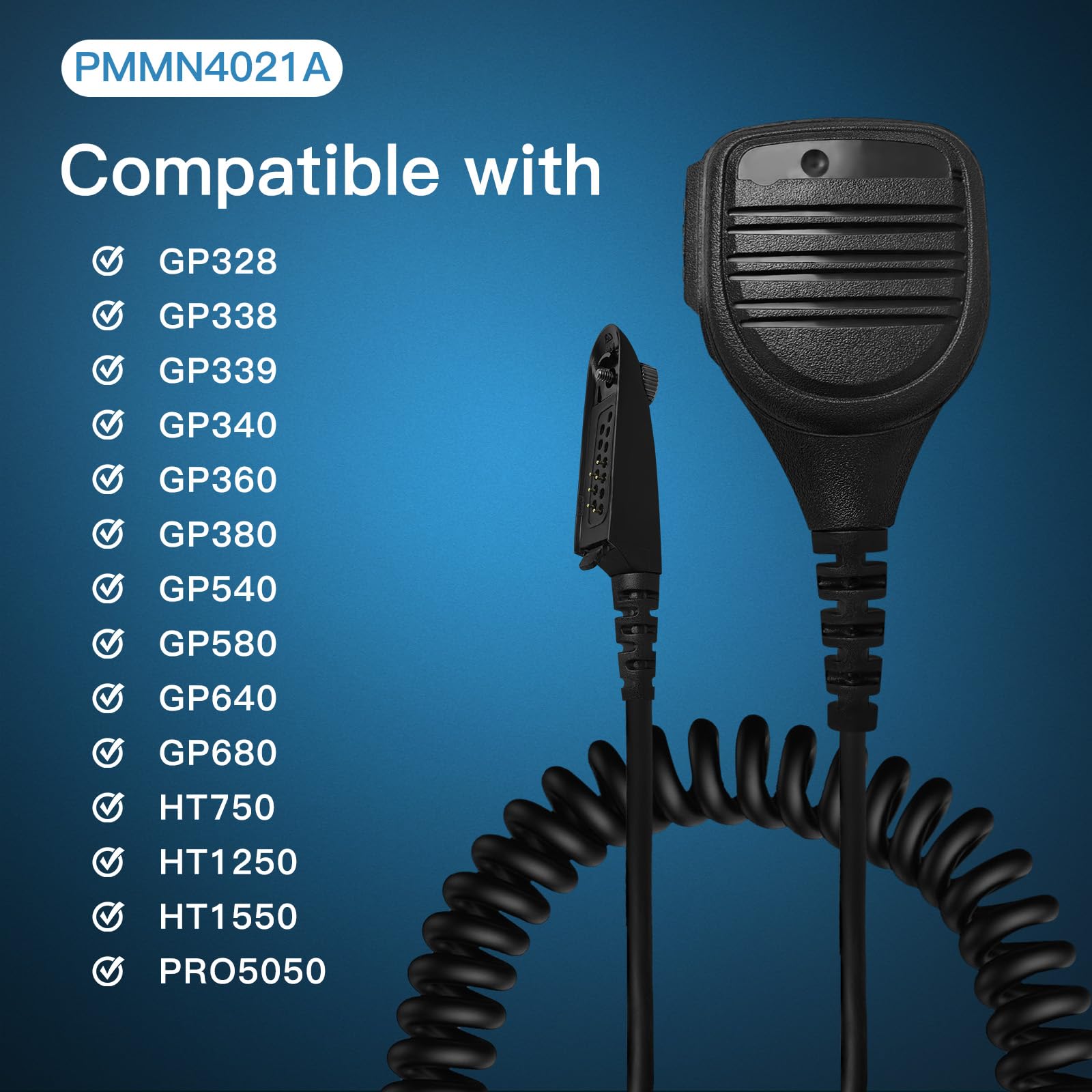 Akoree PMMN4021A - Micrófono de hombro con altavoz, PMMN4021 compatible con Motorola HT750 HT1250 HT1550 PR860 MTX850 MTX8250 PRO7150 PTX760 GP340 GP280 GP328 GP330 con 3 Conector de audio de .5 mm