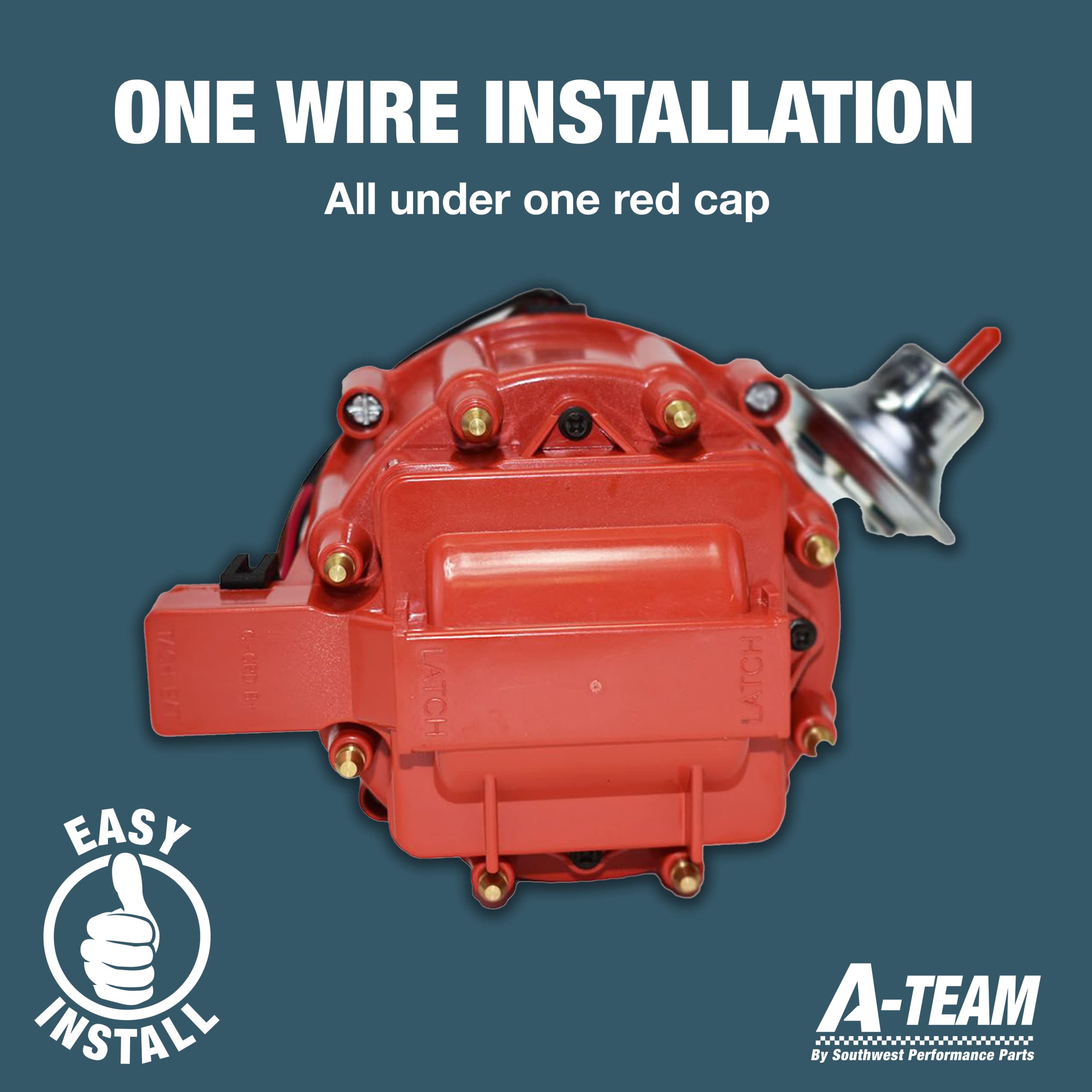MAS Red Cap HEI Distributor&Spark Plug Wires&Free Pig Tail Kit Replacement for Chrysler LeBaron Dodge Plymouth V8 273 318 340 360 7500 RPM 65K Coil Red Hei Kit