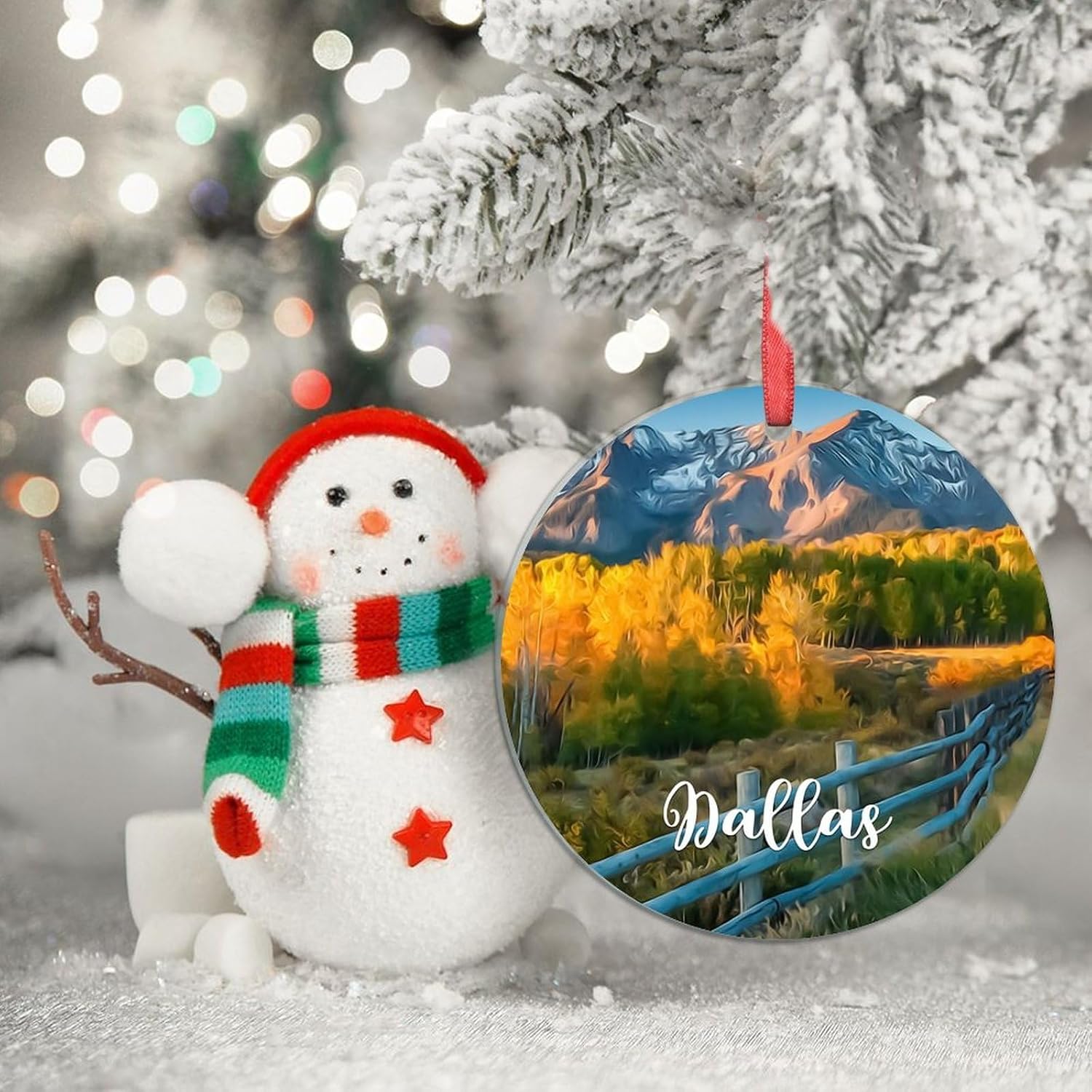 Texas USA Downtown Cityscape Personalized Christmas Ornaments 2023 Dallas Travel Christmas Decorations for Tree Clear Acrylic Ornaments Unique Winter Holiday Hanging Decorations Pendant