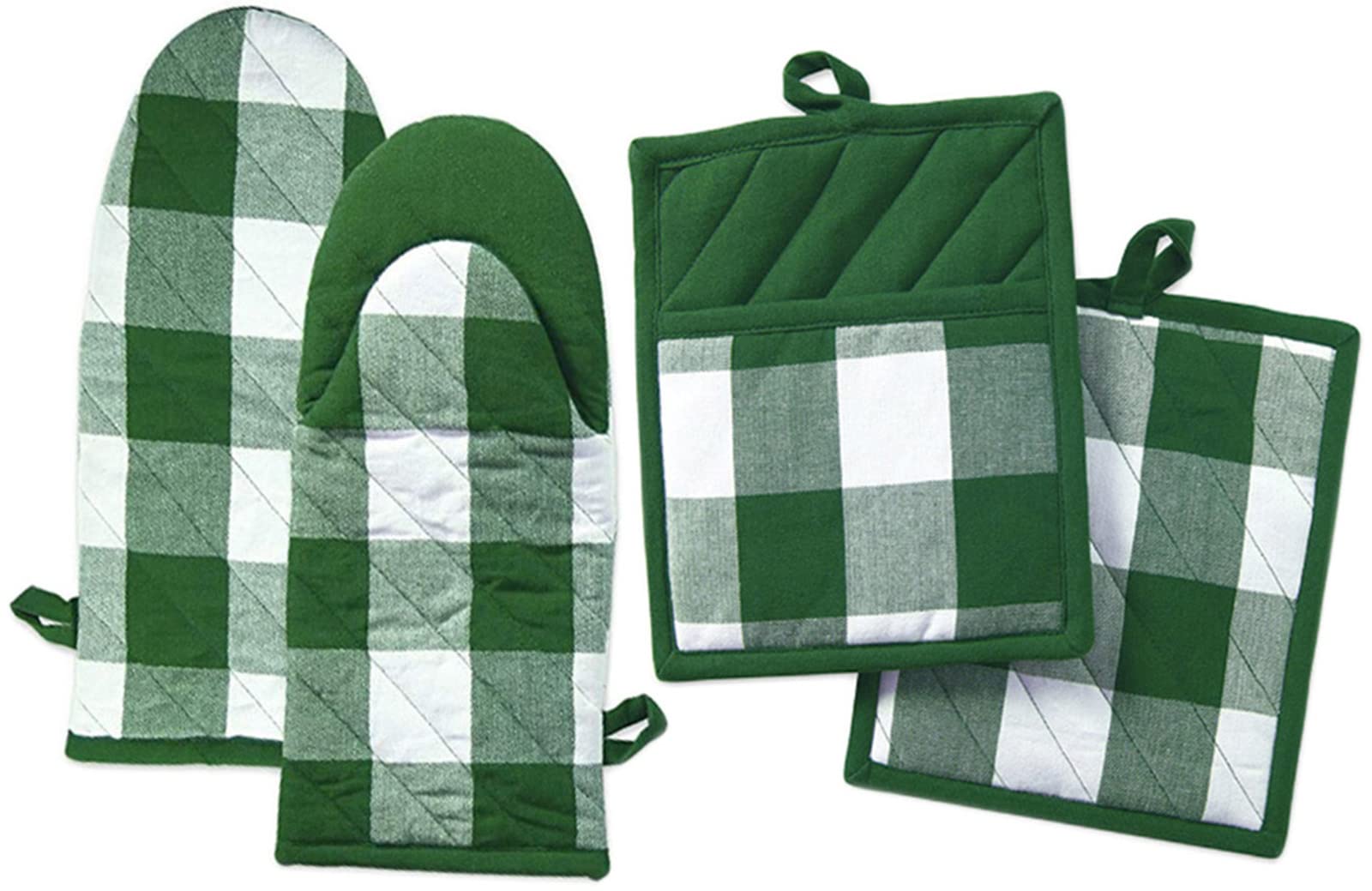 Cotton Oven Mitts and Pot Holder Sets Buffalo Check 4 Pack Insulated Recycled Cotton infilled Flexibility Comfortable for Kitchen Baking Cooking Grilling