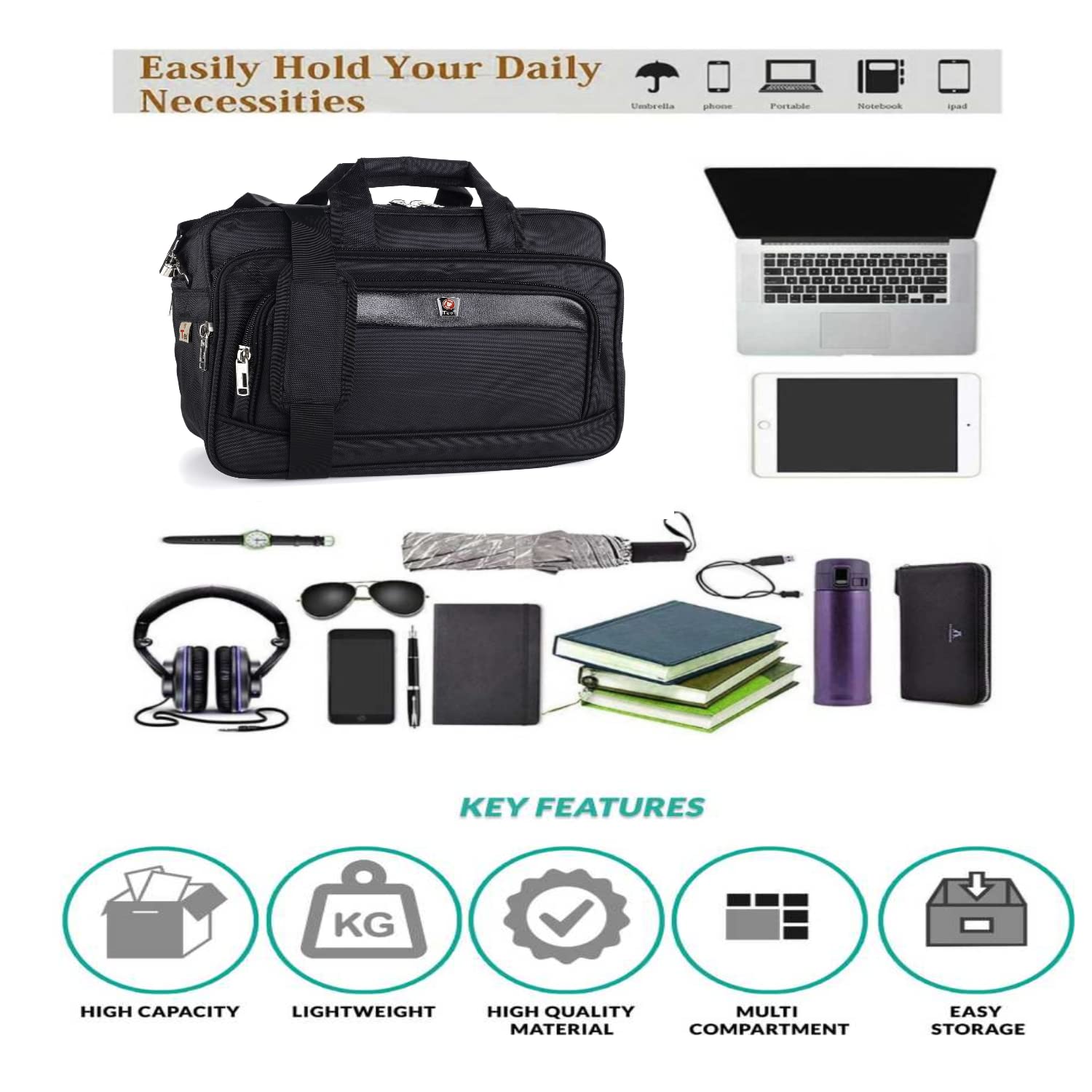 Polyester Multipurpose Messenger Bag For Mechanics, Electrician & Technician/Tool Bag/Shoulder office Laptop Bag with 5 Pockets & Compartment - (28 Ltrs,16 Inch) Black 12 71J4UFKYKtL. SL1500