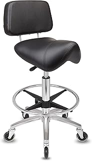 Staboos Rollhocker bis 160 kg - Premium Sattel Sitz mit Lehne - Praxishocker (Premium Rollen und Fußstütze) Drehhocker höhenverstellbar (55 cm bis 75 cm) Sattelhocker