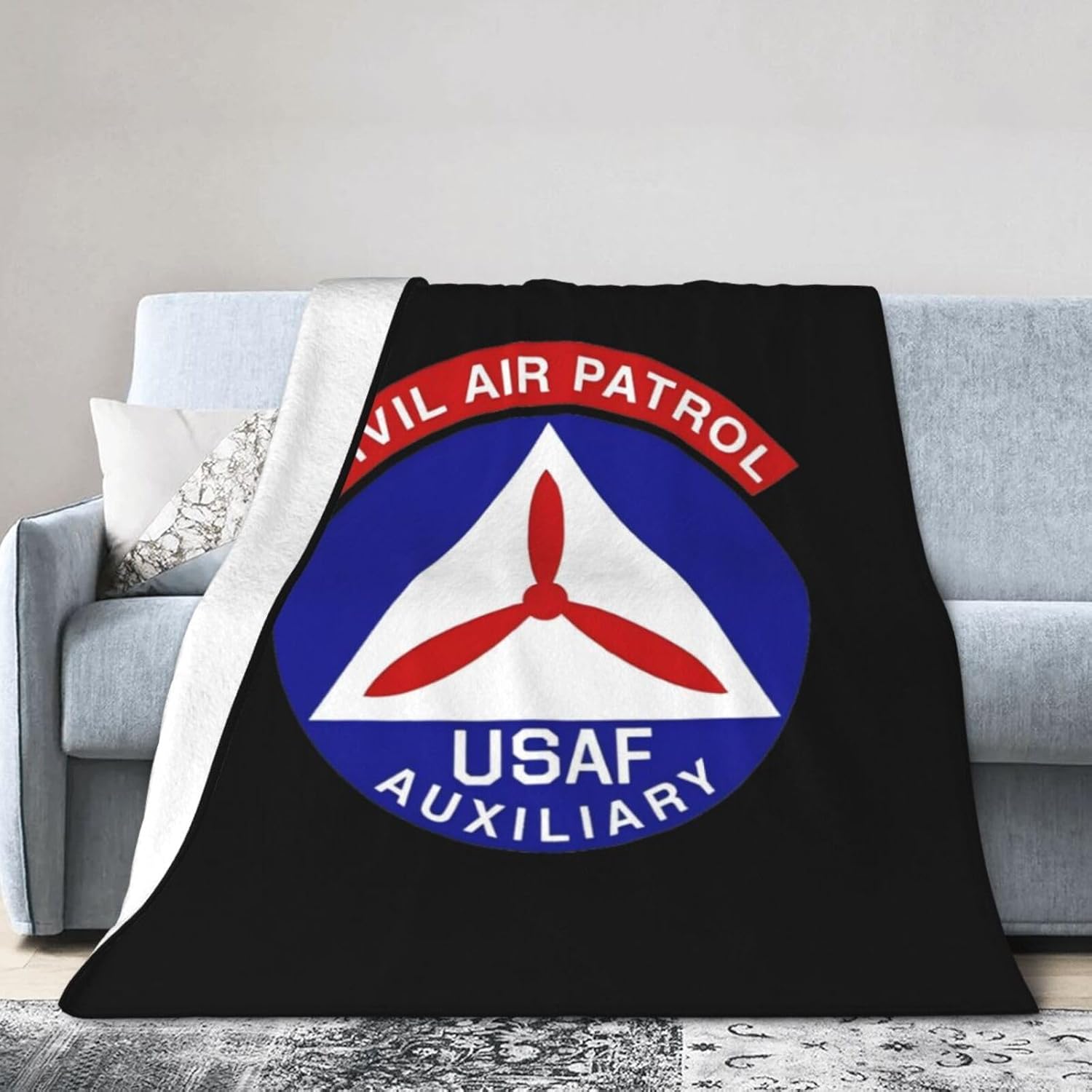 Civil Air Patrol Throw Blanket - Soft Plush Fleece Blanket for Couch, Bed, Sofa - Home Decor Cozy Blankets Gifts for Men, Black, 50x60 Inches