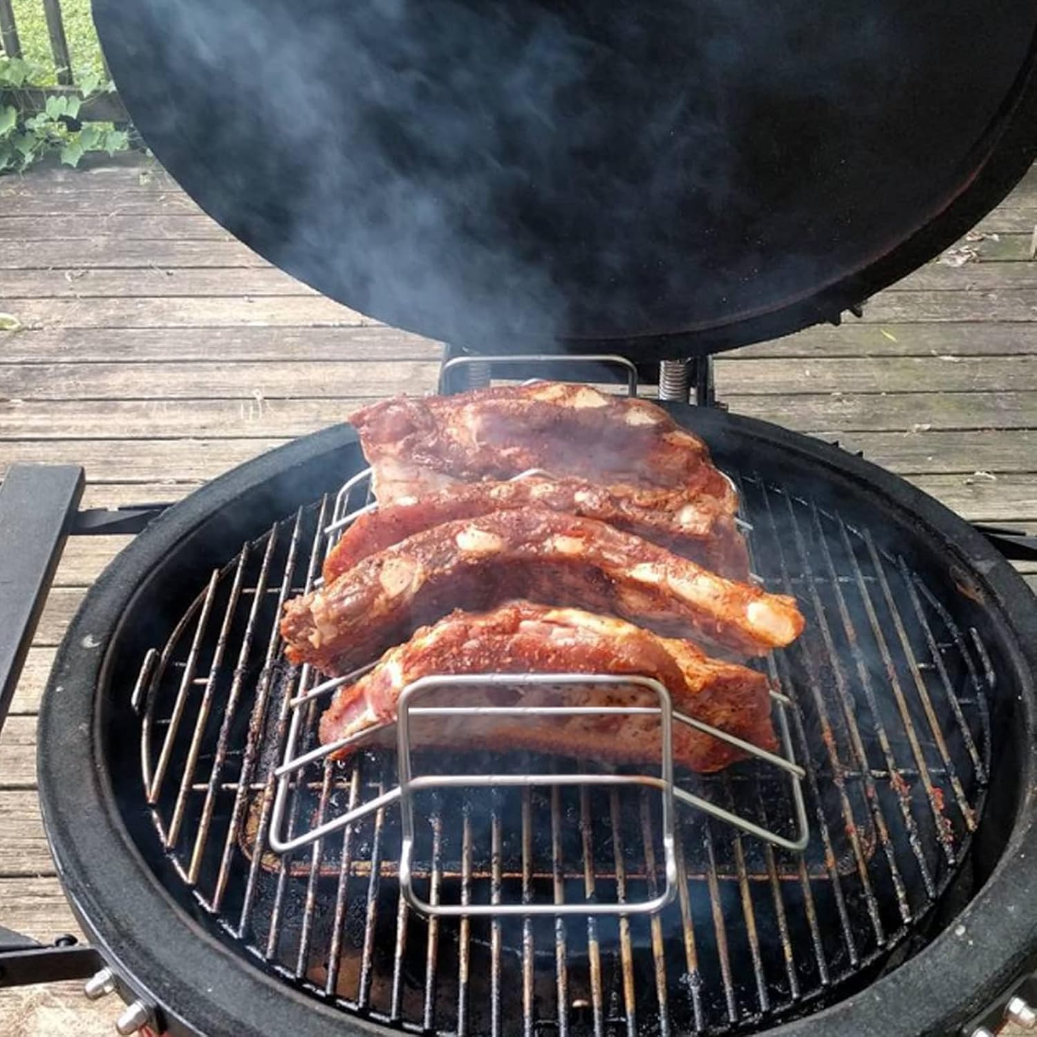 Burly grill Rib Rack for Big Green Egg, Stainless Steel BBQ Rib Racks for Grilling and Smoking Dual-Purpose Turkey Roaster Rack for Pit Boss, BGE and Kamado Joe, Holds Up to 6 Racks of Ribs