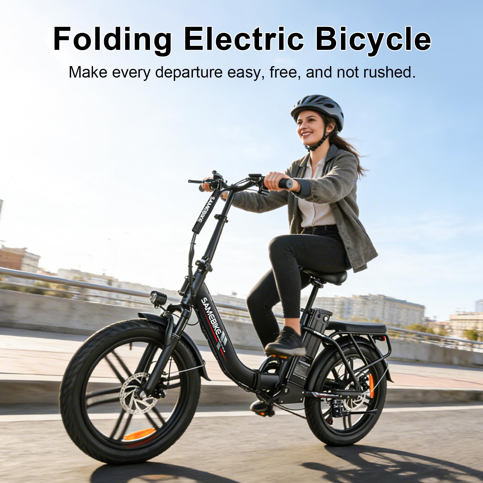 SAMEBIKE Bicicleta eléctrica Plegable 20" 250W Motor batería extraíble eBike para Commuting Caja de Cambios de 7 velocidades Bicicleta eléctrica Adulto Suspensión Delantera y Doble Disco Frenos