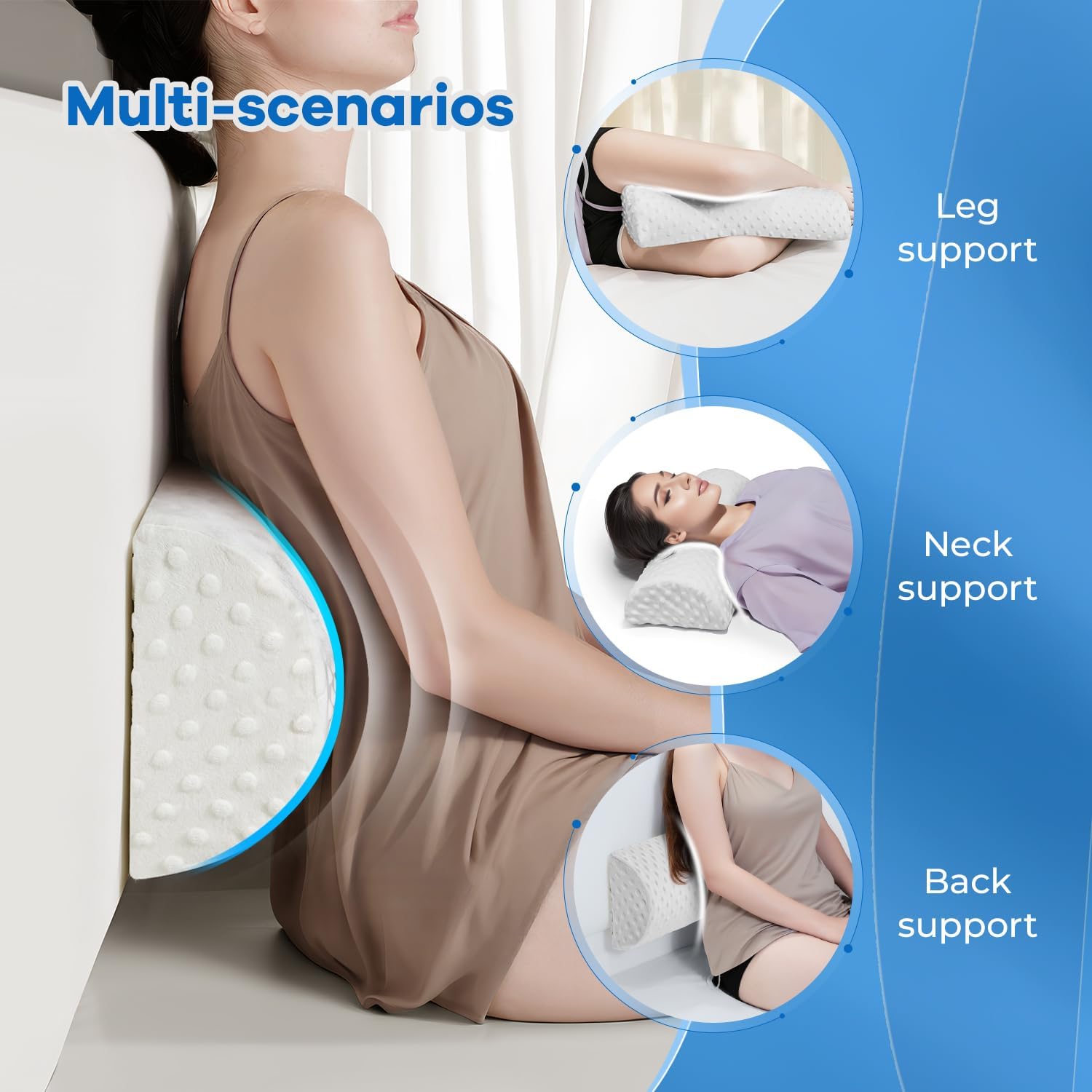 anzhixiu Half Moon Leg Bolster for Back Sleeping- Adjustable Height Under Knee Pillow for Ankles- Pure Memory Foam Leg Pillow for Sleeping on The Bed- Bubble