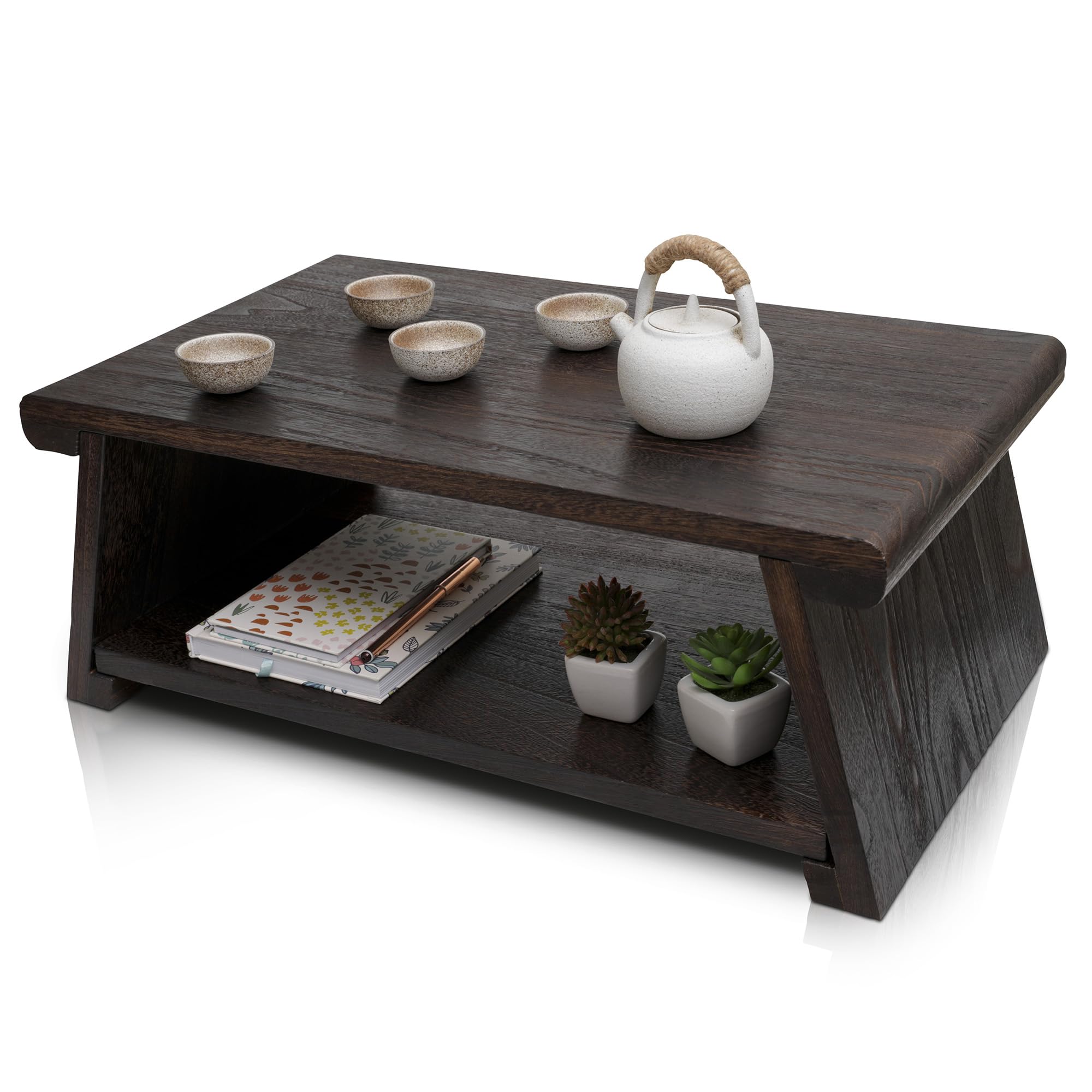 ENSO SENSORY Uji Meditation Table - Premium Japanese Altar Table & Shrine Stand - Tatami Chabudai Puja Folding Table - Low Tea Table for Sitting on The Floor -Sleek Finish, Lightweight Paulownia Wood