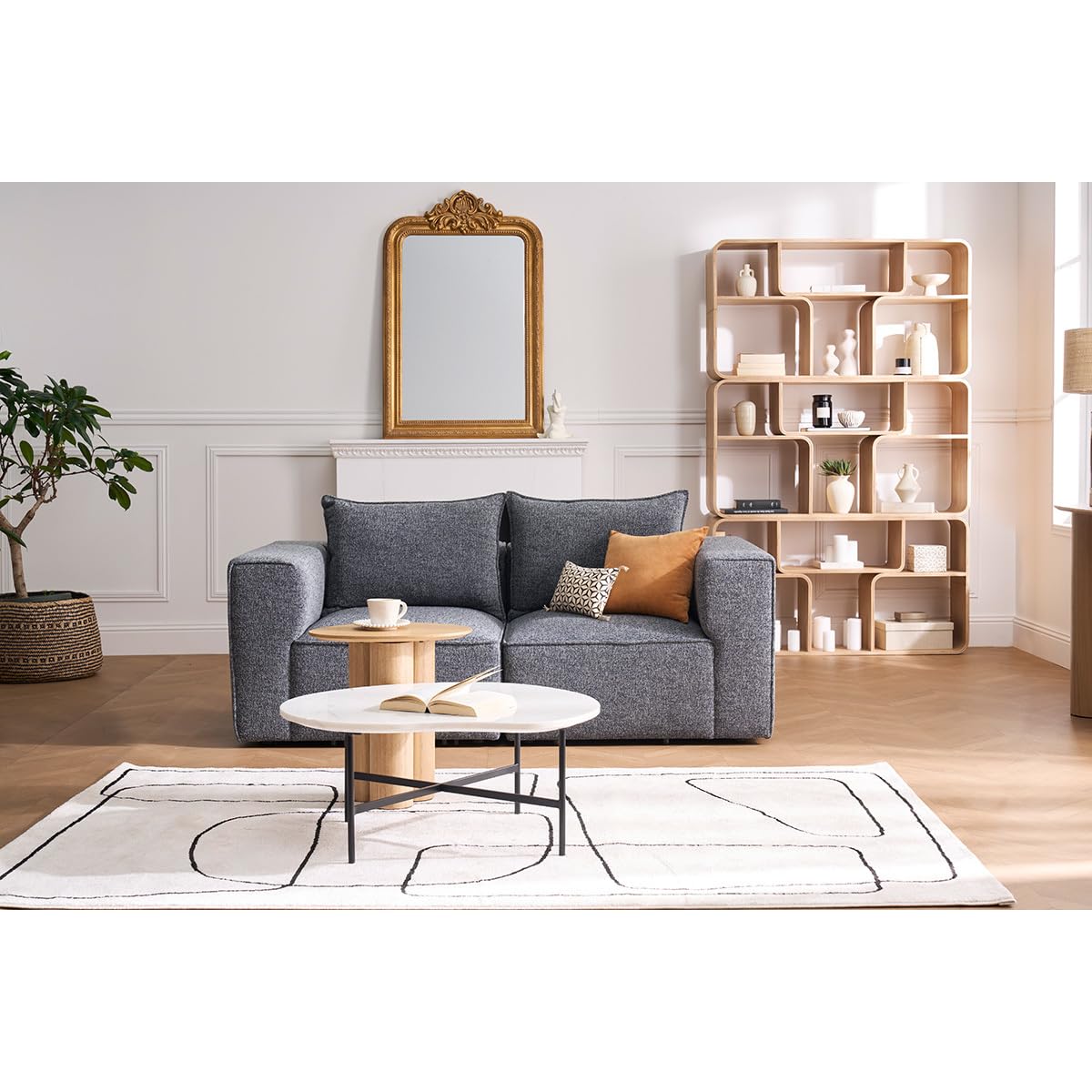 Miliboo Module d'angle Droit pour canapé en Tissu chiné Gris foncé Kerry