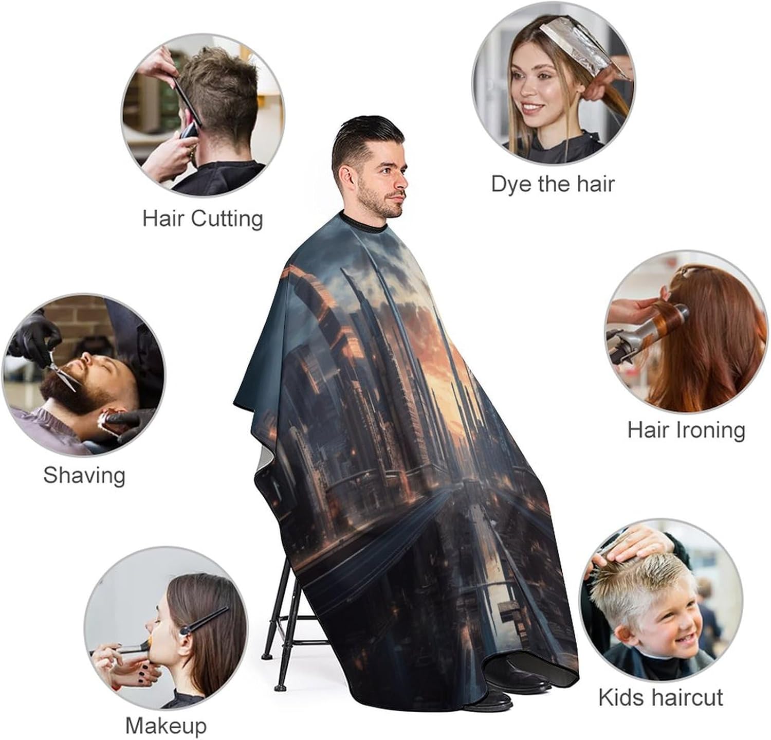 City Scape Apron for Women Men,Barber Cape with Adjustable Snap Closure,Hair Cutting Cape,66.9 X 56.7 Inches for Hair Dye, Comb-out, Styling, Shampoo