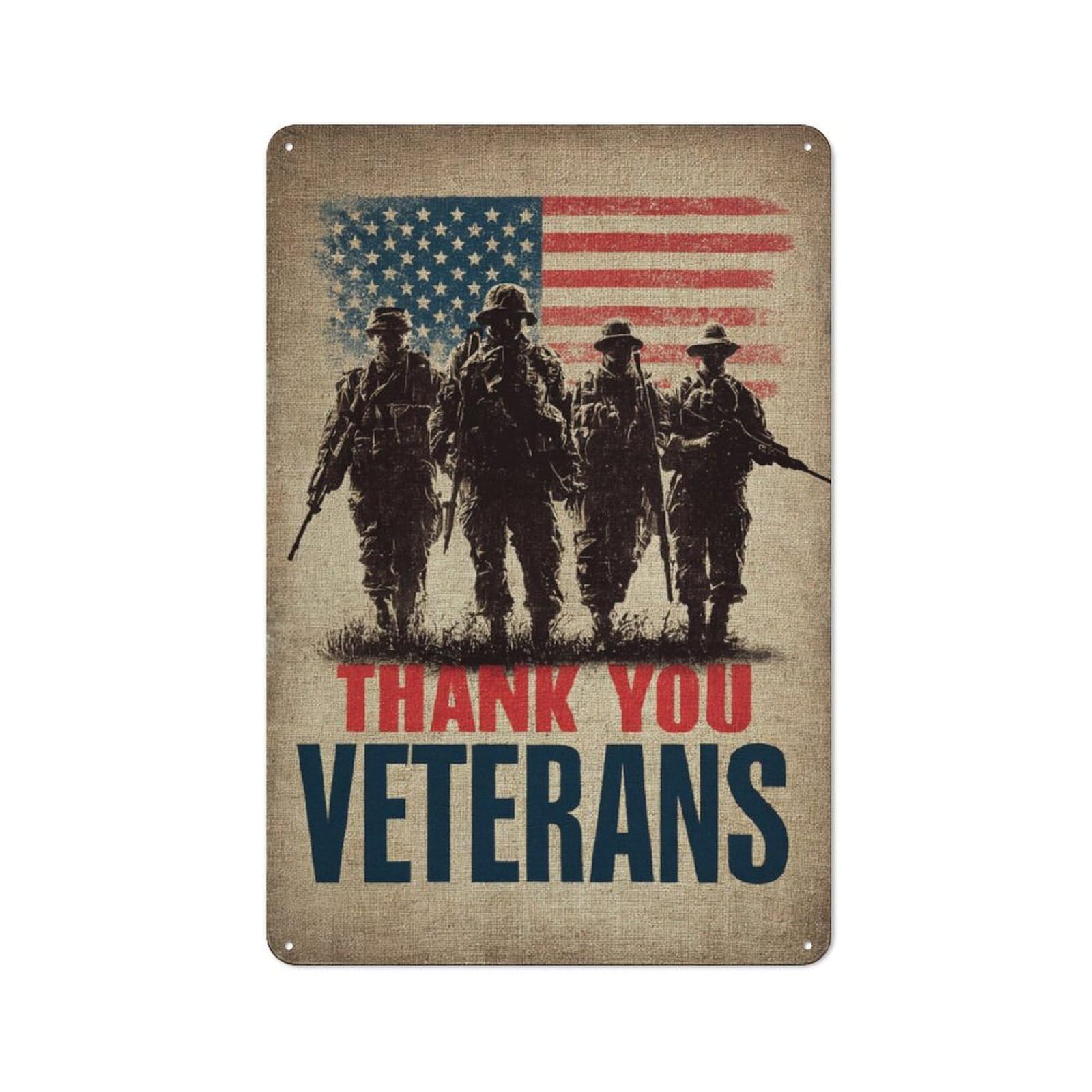 Classic Metal Plaque 30x20cm Featuring Grateful for Veterans, Bistro Wall Plaque for Kitchen, Cafe, Pantry Or Dining Room