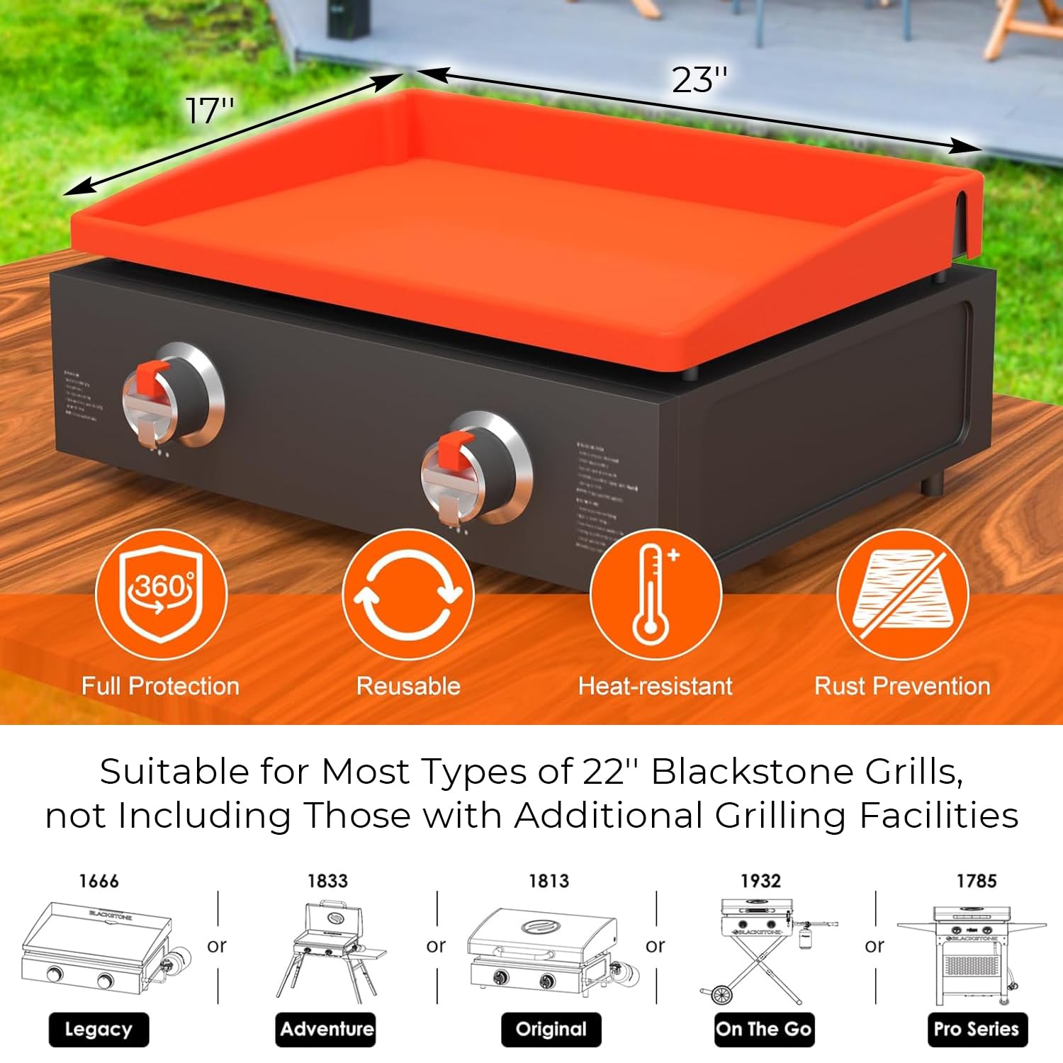 Silicone Griddle Cover Mat for 22 Inch Blackstone, All-Encompassing Coverage, Heavy Duty Food Grade, Outdoor Orange Grill Accessories Kit (Protect Griddle from Dirt Rust)