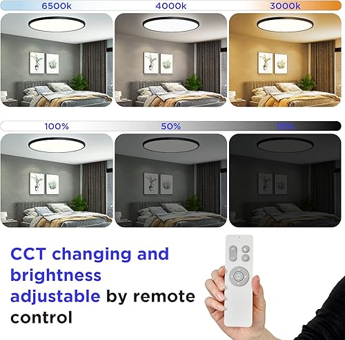 Miniatura 3 de ocioc Lámpara de techo de 18 pulgadas con control remoto, lámpara LED de montaje empotrado de 40 W con retroiluminación de 2000 K, cambio de luz de