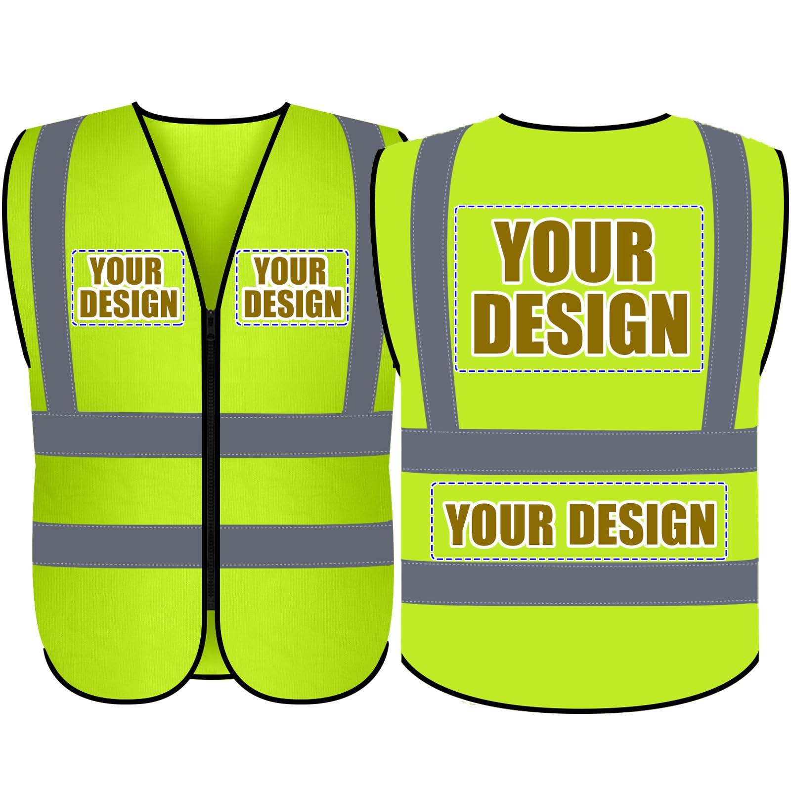 Custom Logo Safety Vest, Class 2 Reflective Construction Vest Zipper Front, Meets ANSI/ISEA Standards