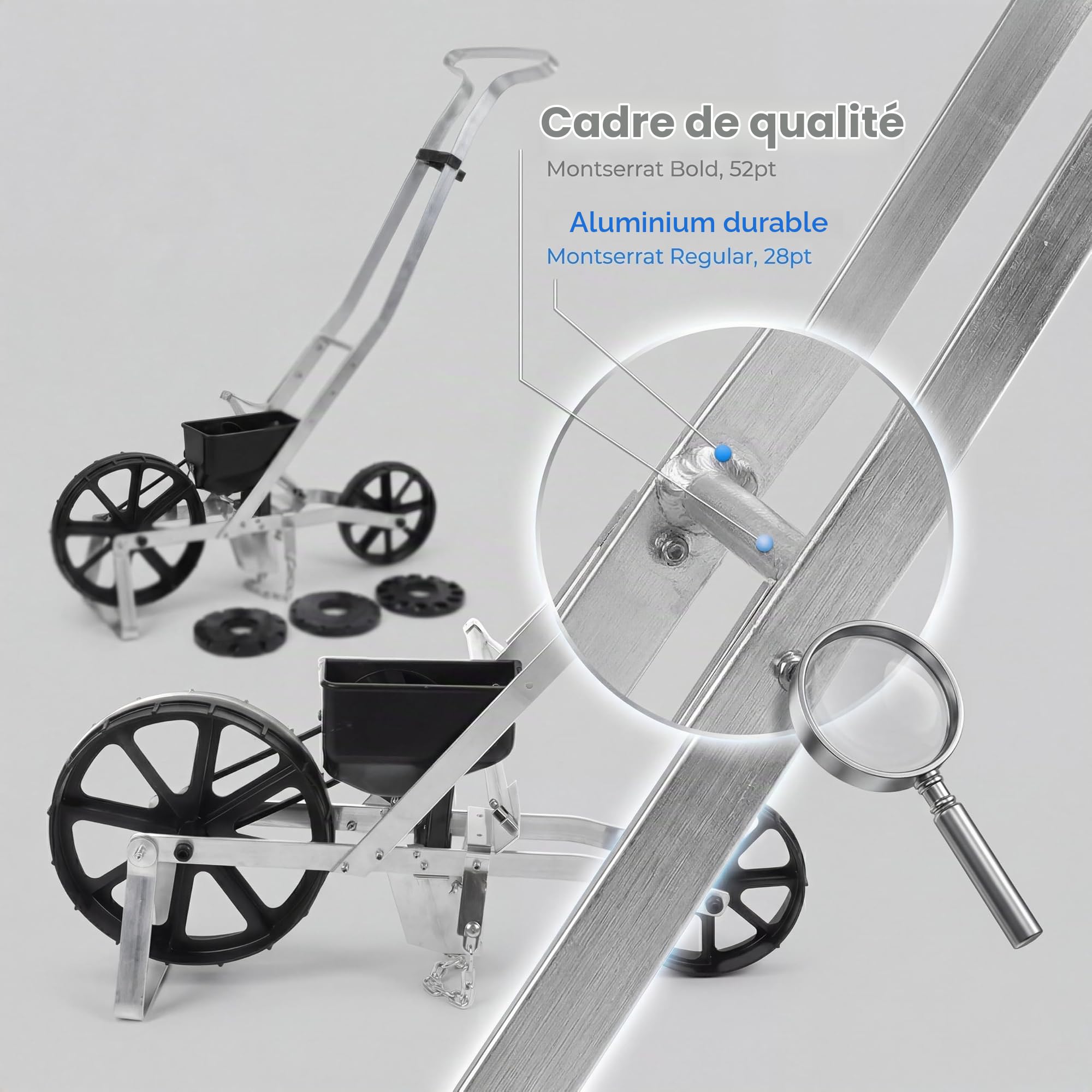 Yctze Semoir de Jardin en Rangée, Outil de Semoir de Légumes Réglable à Main pour Planter du Maïs, des Carottes, de la Laitue et des Navets, Structure en Aluminium, Idéal pour Les Jardins de Taille