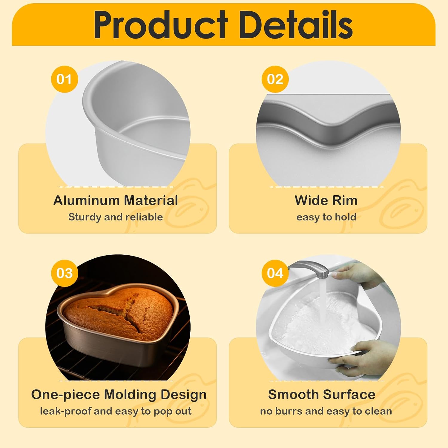 SHENLIU 2Pcs 10 Inch Heart Cake Pan, Aluminum Heart Shaped Cake Tin, Non-stick Cake Baking Pans for Kitchen Birthday Wedding（Silver）