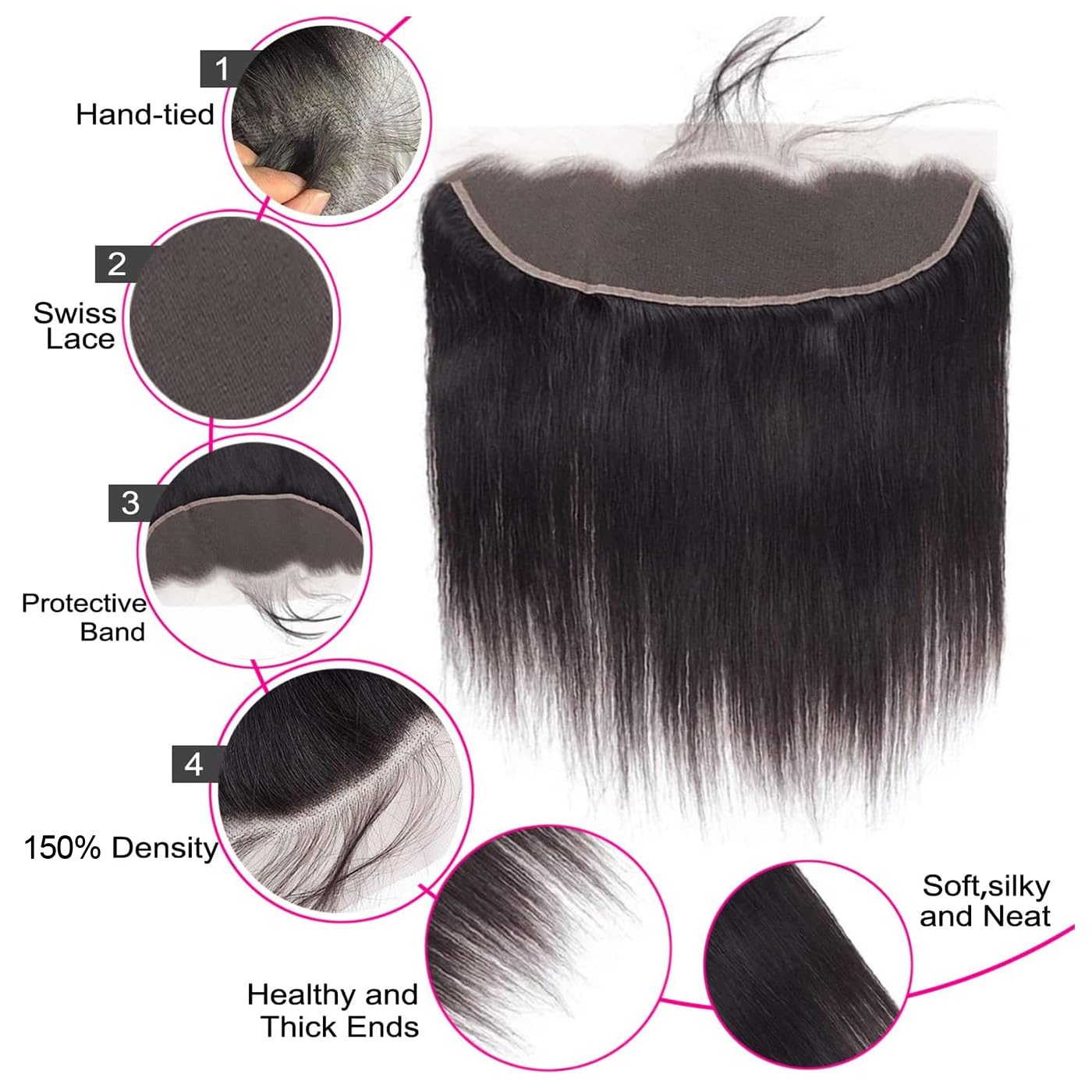 diritto a 12 pollici reali dei capelli umani della chiusura frontale del
