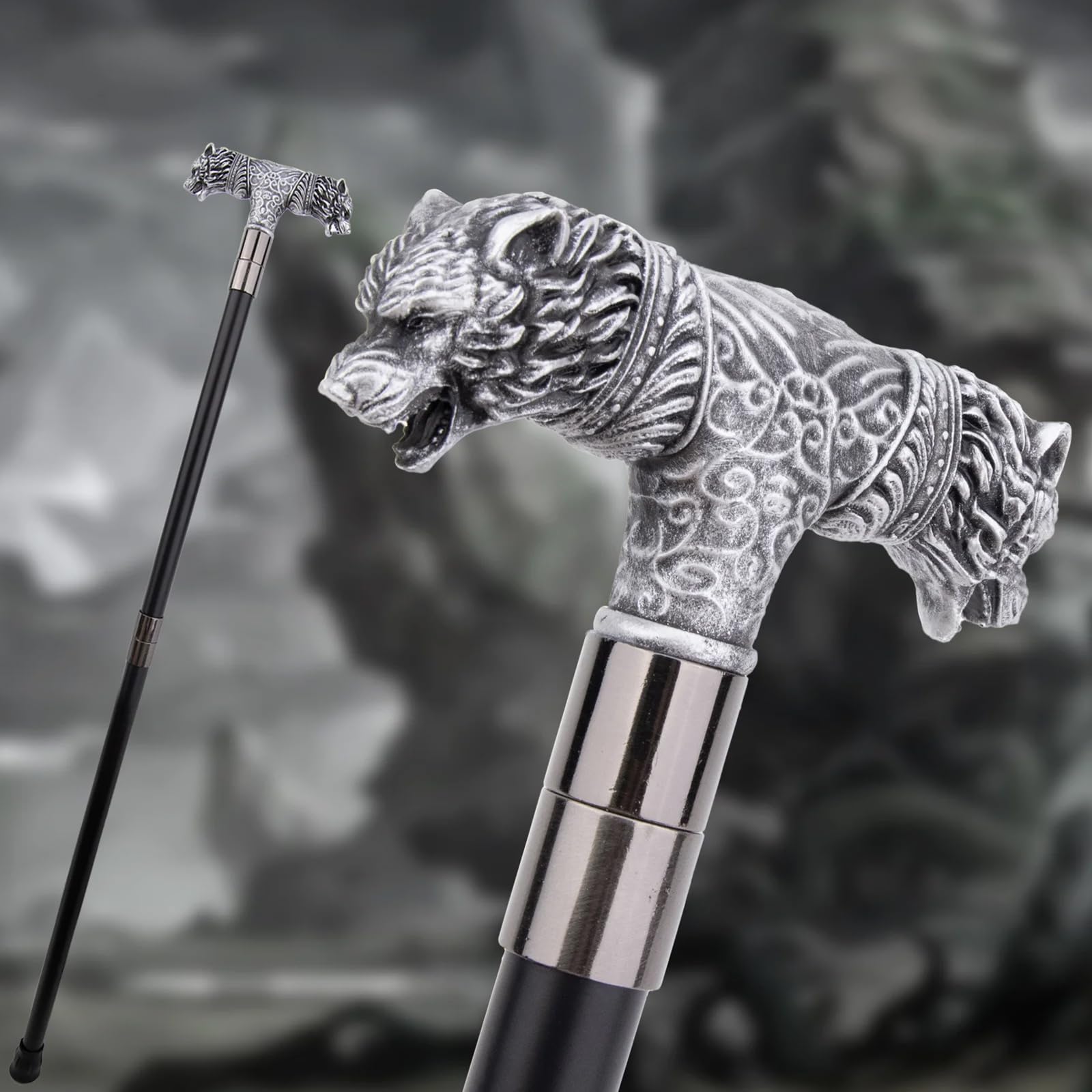 Wolf Doppelkopf-Gehstock, zusammenklappbare Gehstöcke mit Höhenverstellung, rutschfester Spitze und Handschlaufe, 92 cm