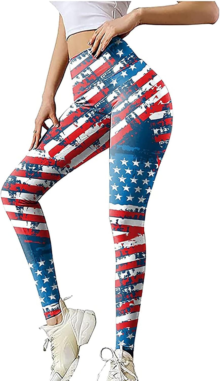 SHOPESSA High Waisted Patriotic Leggings for Women Independence Day American Flag Printed Workout Yoga Pants Leggings : Sports & Outdoors
