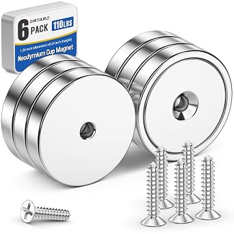 Grtard 110LB Neodymium Magnets, 6 PCS Strong Cup Magnet with Hole and Screw