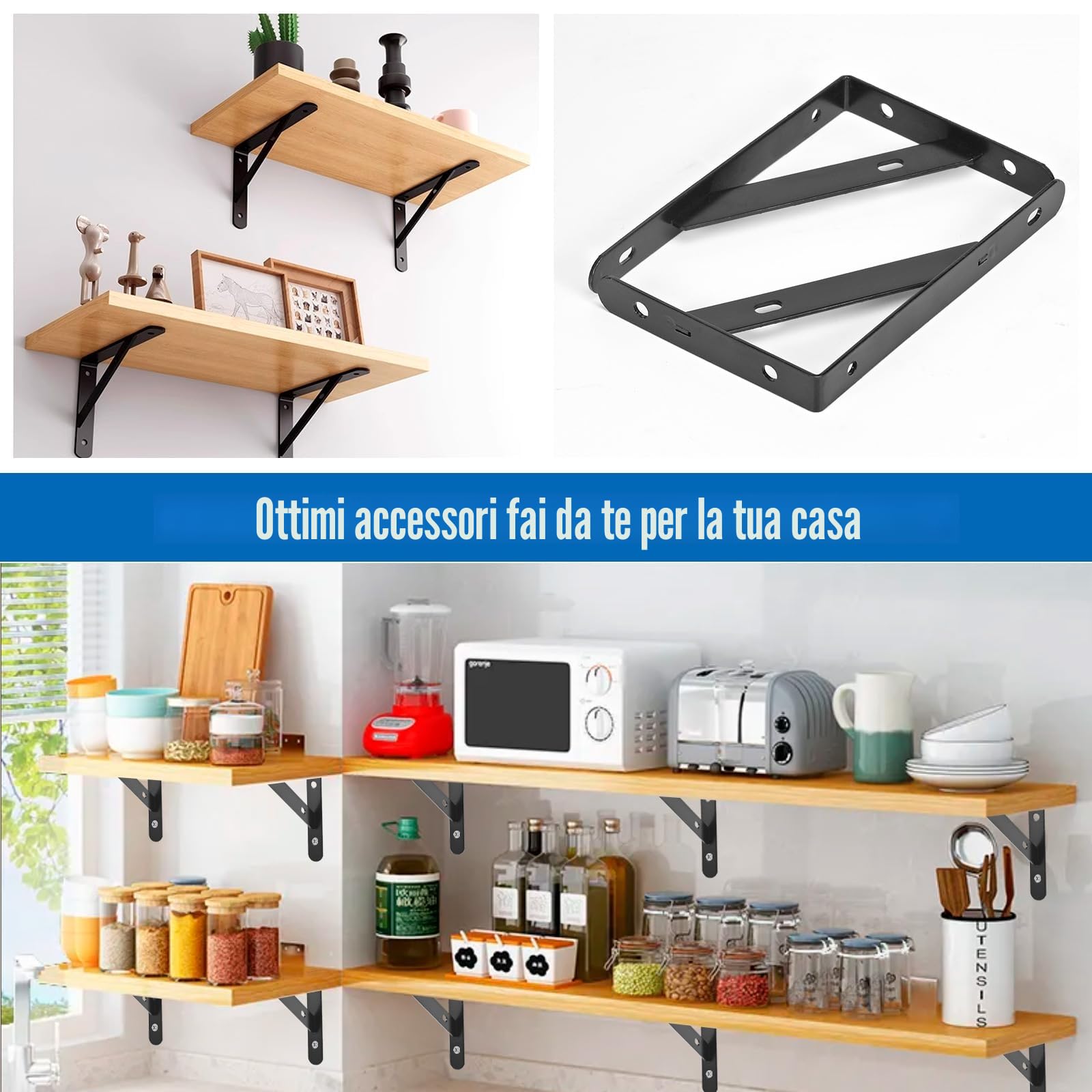 Confezione da 10 staffe per mensola, staffe per mensola per carichi pesanti, reggimensola a scomparsa,staffe da parete in acciaio inossidabile, 150 x 95 mm (nero)