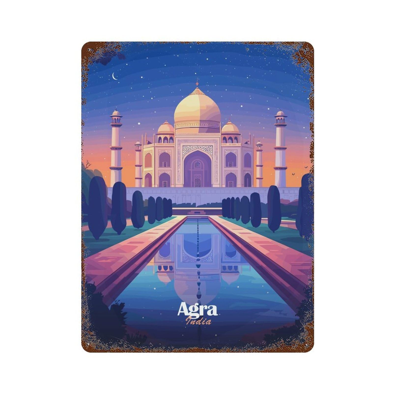 Taj Mahal Night View Rustic Tin Plaque 15.7"x11.8", for Shed, Workshop And Garage Wall Decor, Rustic Home Decor