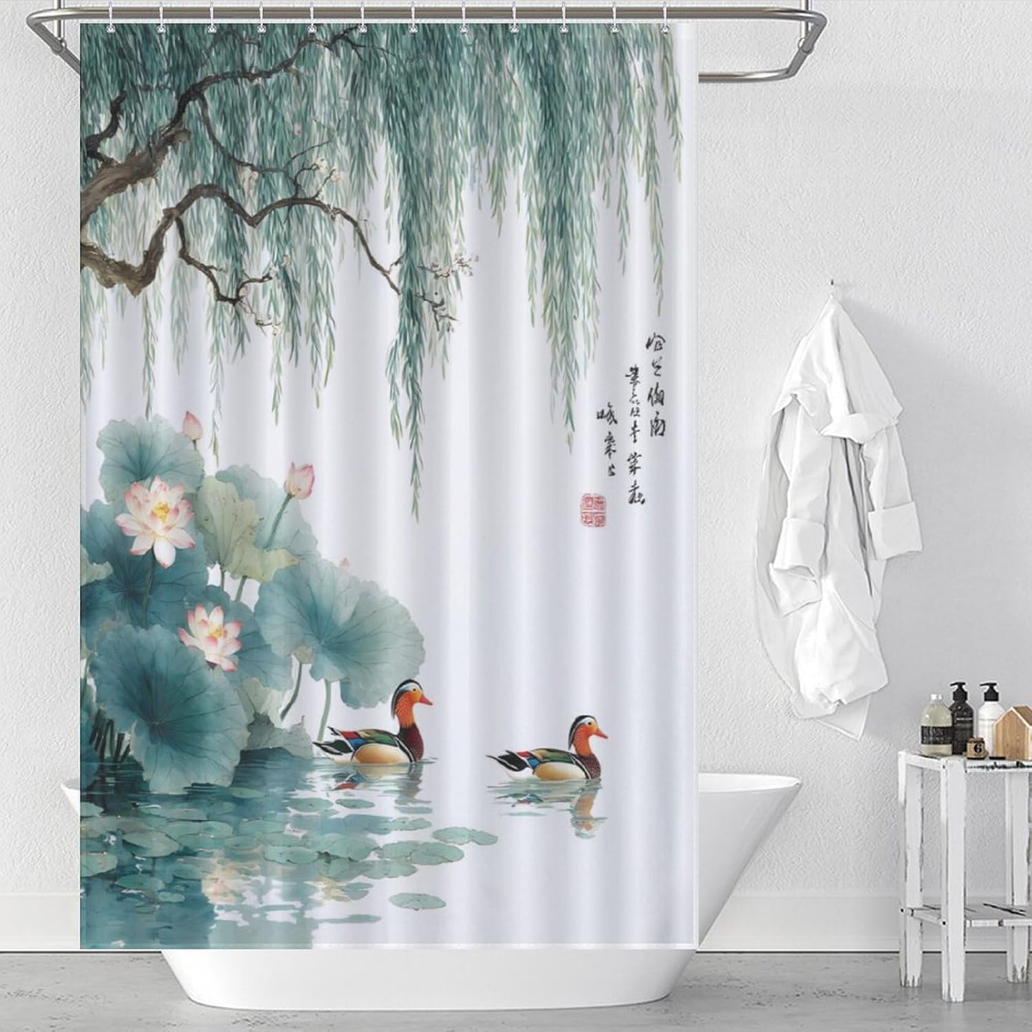 Mandarin Duck Love Bird Shower Curtain 46.85x70.87Inch（119x180cm） Polyester Bath Curtain Shower Curtains Printed Decorative