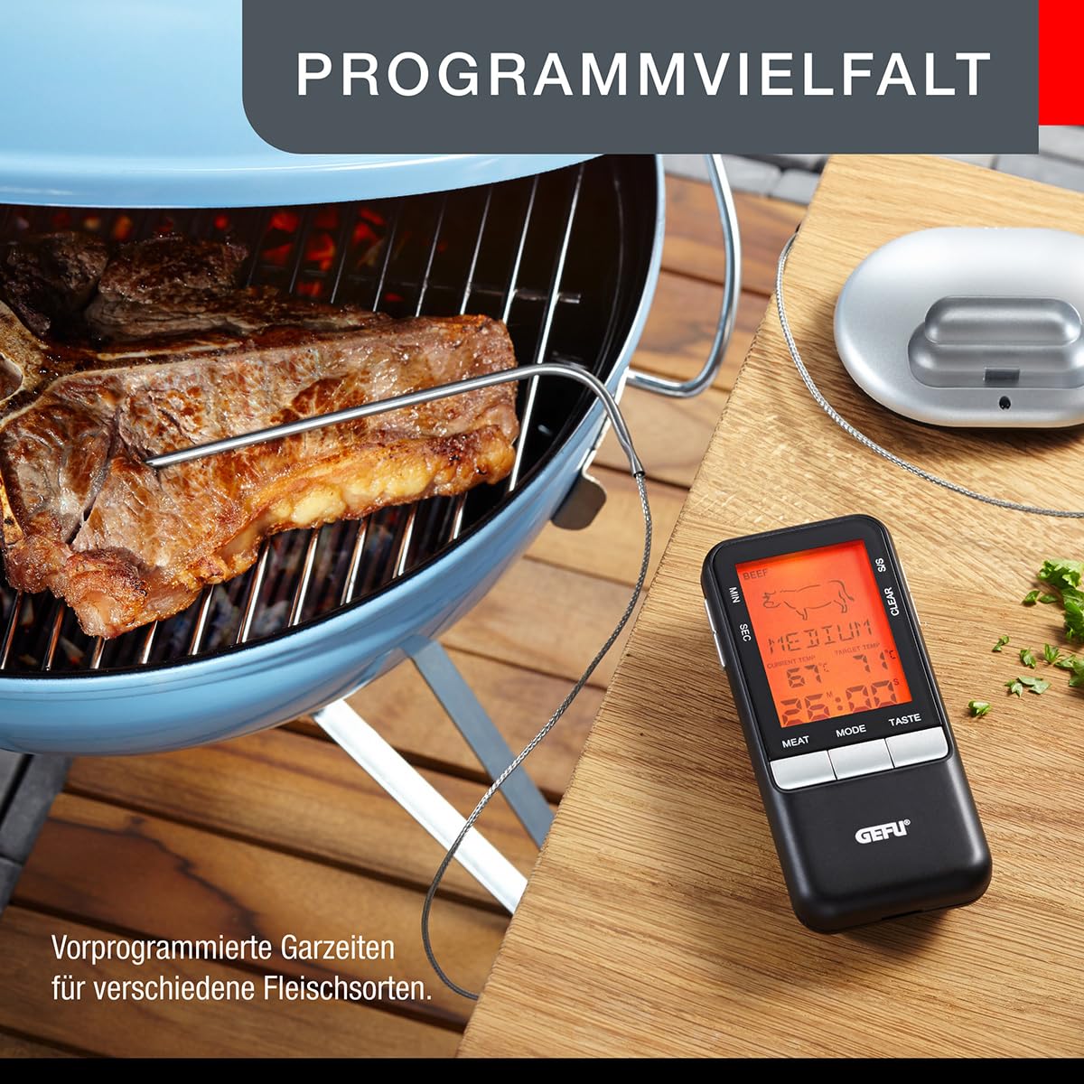 GEFU Funk-Bratenthermometer HÄNDI - Digitales Grillthermometer mit Timer