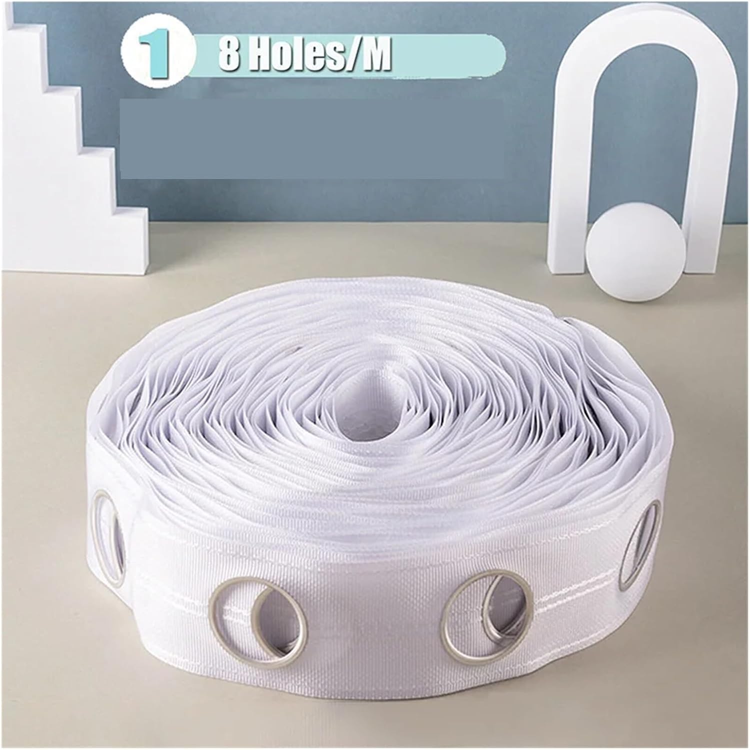 Grommet Tape 10M Custom Size Eyelet Punch Tape White Nylon Sew with Grommet Top Ring Process Method Curtain Accessories(1m 5holes)