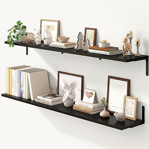 Miniatura 62 de Fun Memories Estantes flotantes para pared, estantes flotantes de 12 pulgadas de profundidad, juego de 2, estante montado en la pared con soportes