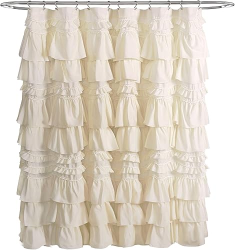 Miniatura 7 de Lush Decor Kemmy - Cortina de ducha con volantes, textura Shabby Chic estilo granja, 72 x 72 pulgadas, marfil