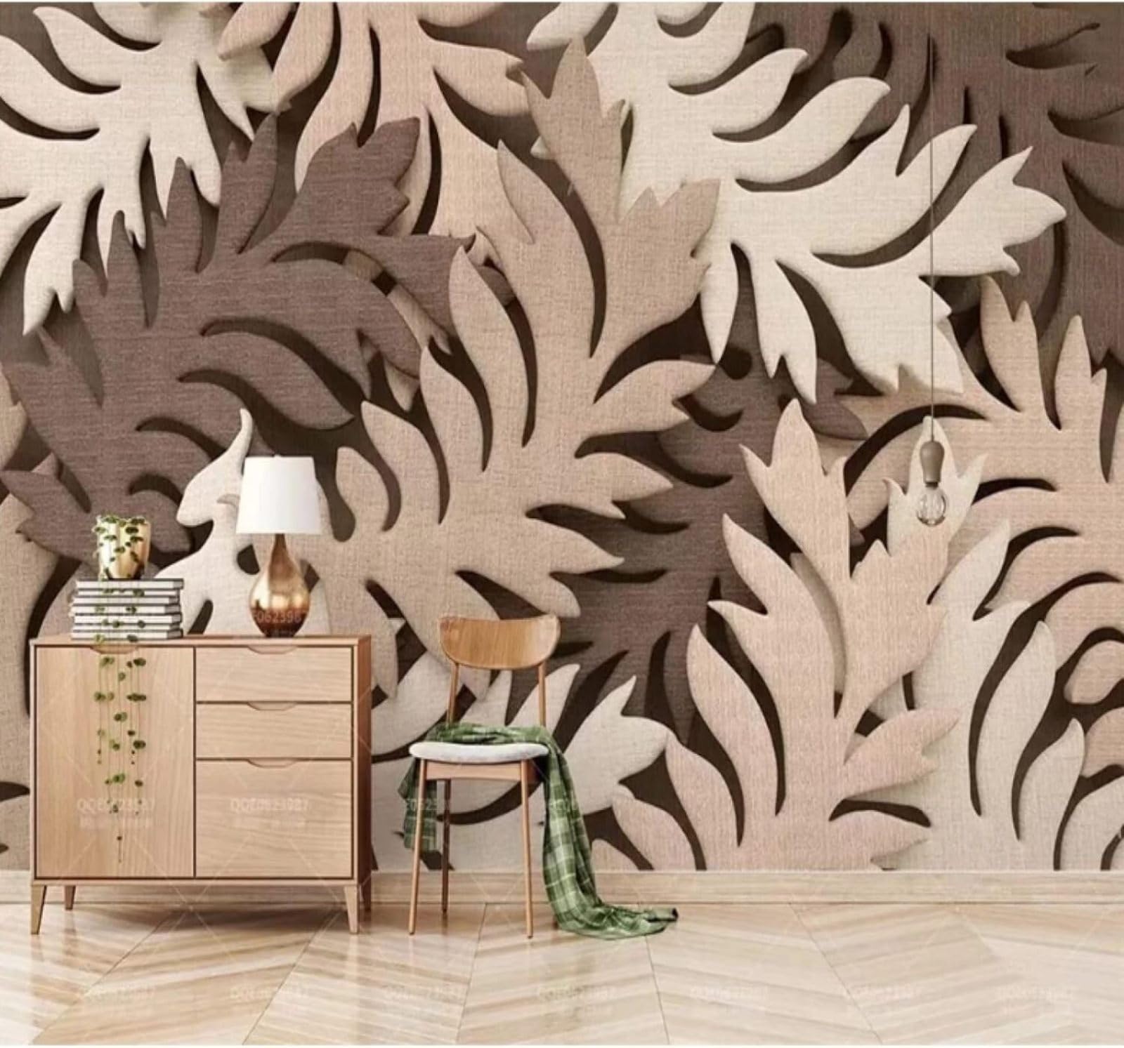 XLMING Vintage Embossed Brown Leaf Art 3D Wallpaper Luxury Home Dining Decor Paste Sofa Living Room The Wall for Bedroom Mural-200cm×140cm