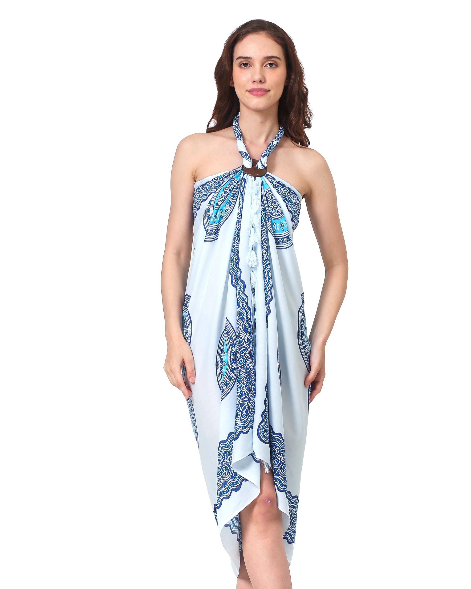 Sarong Pareo Women's Mandala Fringe Viscose Beach Towel Wrap Skirt Beach Skirt Bikini Cover Up for Swimsuit White Turquoise Blue