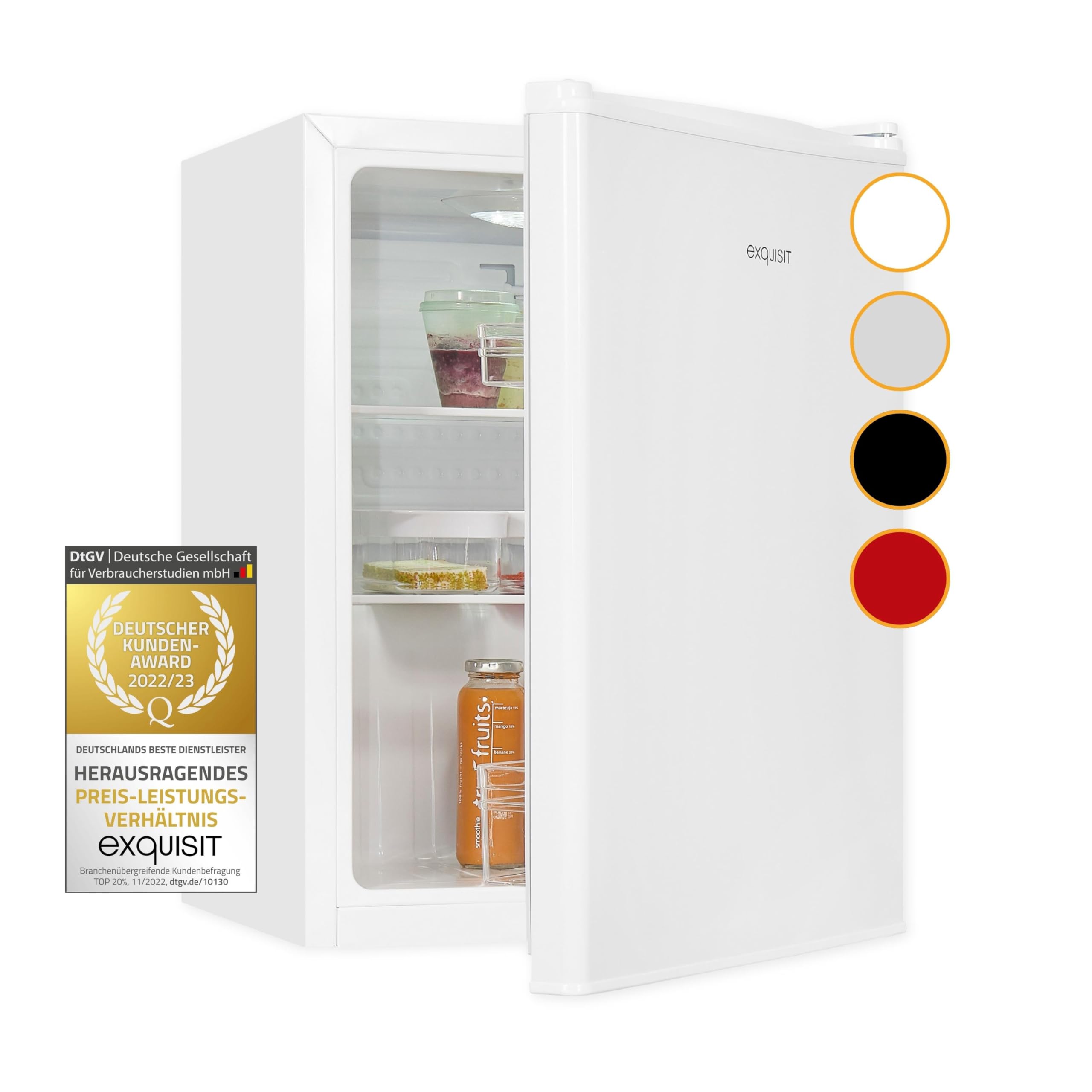 Exquisit Mini Kühlschrank KB60-V-090E weiss 52 l LED-Innenbeleuchtung Glasablagen 45cm