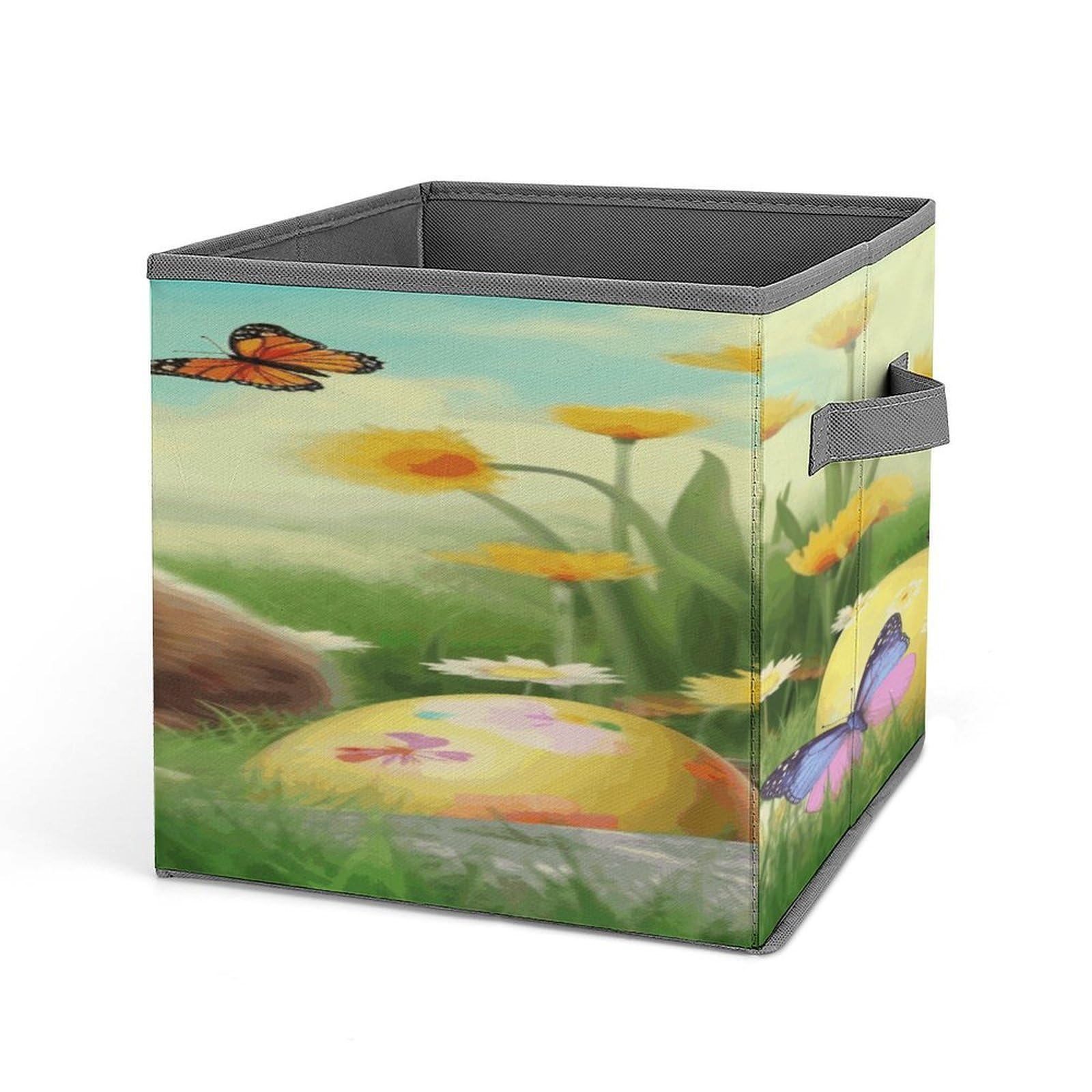 Fodpand Style Easter Bunny Spring Butterfly Storage Cubes Foldable Decorative Fabric, Storage Bins Baskets With Handles, Closet Organizers And Storage For Home, Office,Closet, Clothes