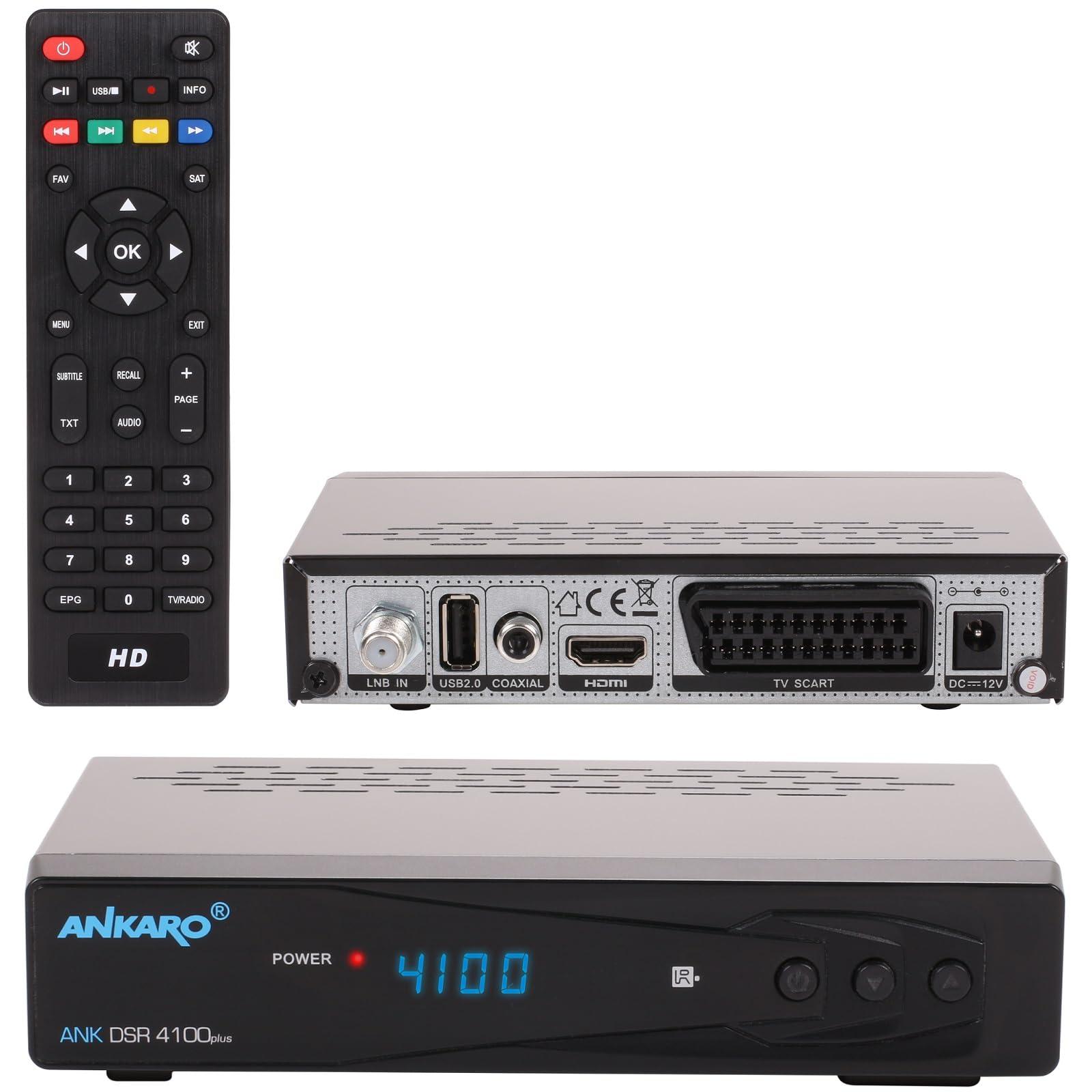 ANKARO DSR 4100 Plus HD HDTV Receptor de satélite digital (HDTV, DVB-S/S2, SAT, HDMI, SCART, 1 puerto USB 2.0, Easyfind, Full HD 1080p) [preprogramado para Astra Hotbird] – Negro