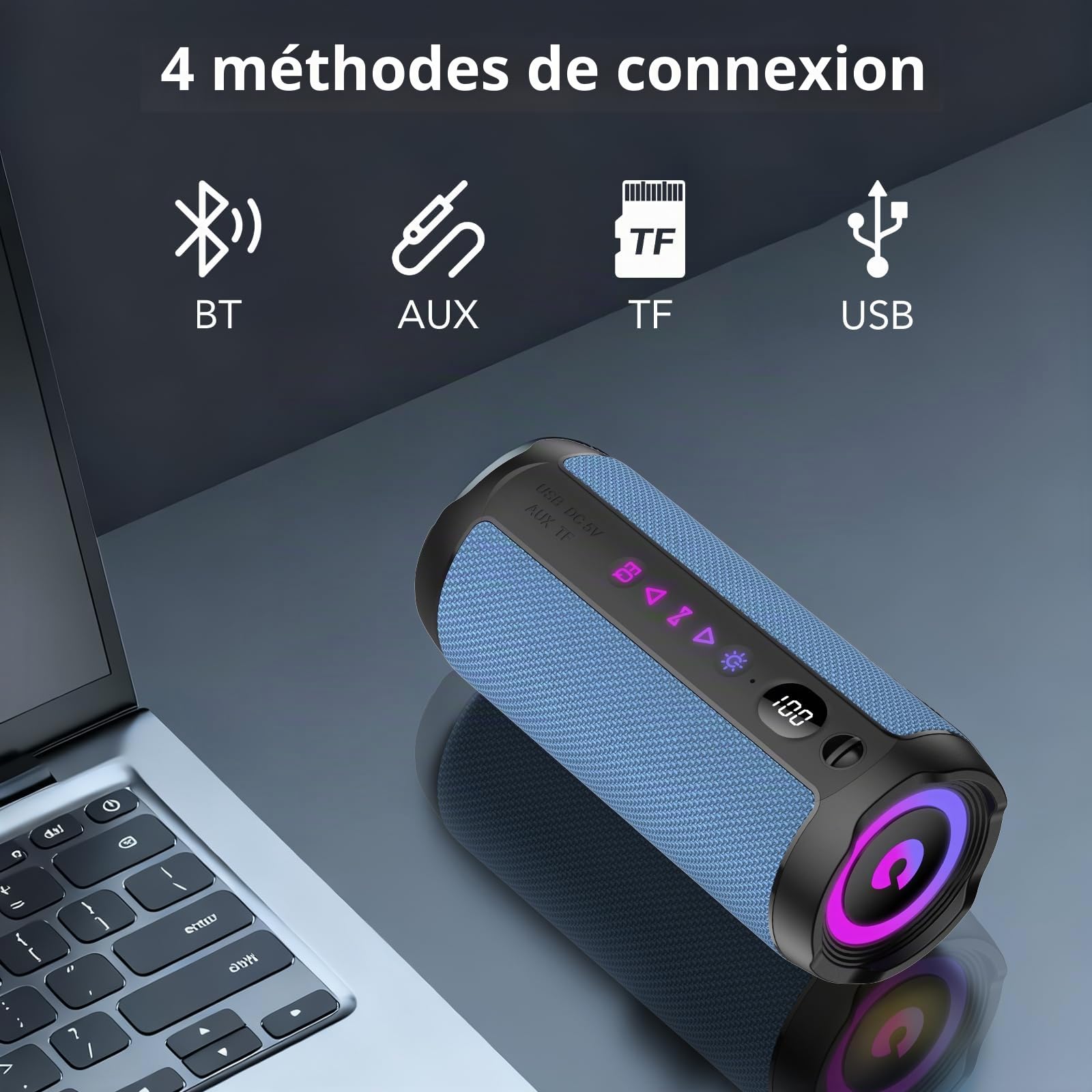 Enceinte Bluetooth Puissante 5.4 sans Fil avec Bass Puissantes, Haut-Parleur Portable 25W, LED Écran, Autonomie 25H,Son Surround à 360 degrés,Appairage TWS,AUX,TF Carte,pour l'extérieur/La Fête/Voyage