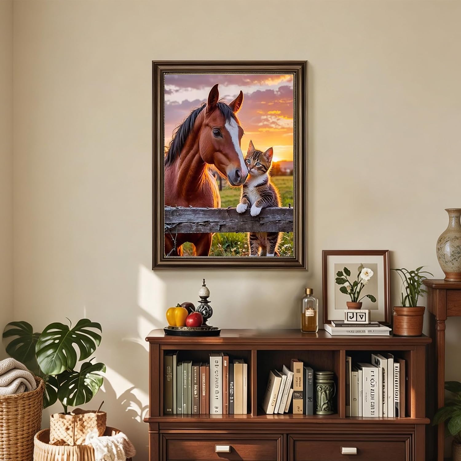 5D Horse and Tabby Kitten Diamond Art kits for Adults Beginners 12x16inch image 2