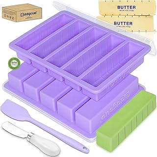 Silicone Butter Molds with Spatula and Lid, Non-Stick Butter Tray with Butter Knife, Reinforced Steel Frame Inside, Perfect for Making 5 Standard 8 Tbsp Butter Sticks, Energy Bar, 2 Pcs