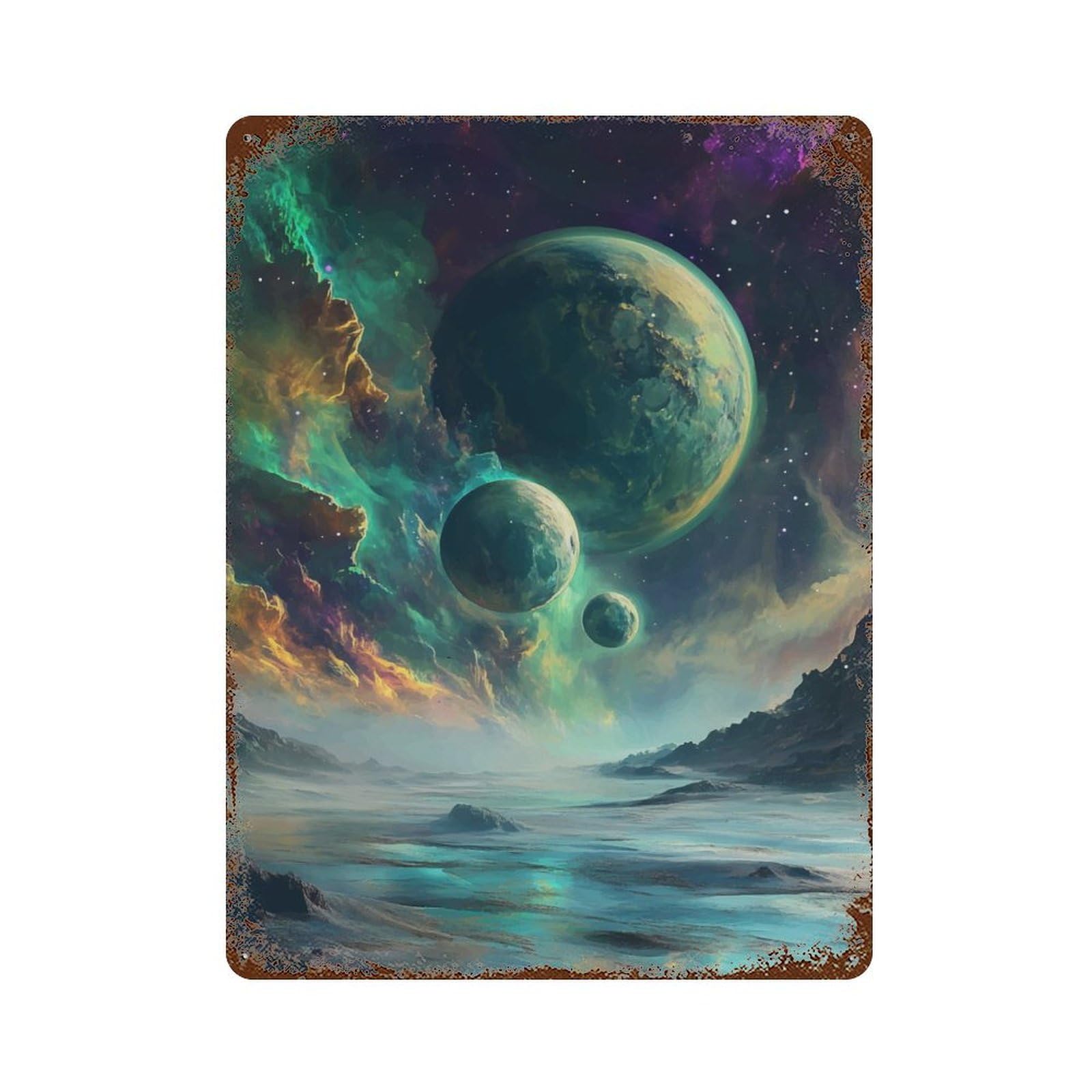 Alien Planet Landscape Vintage Rust Metal Sign 15.7"x11.8", Classic Wall Plaque for Basement, Hobby Room And Garage Decor