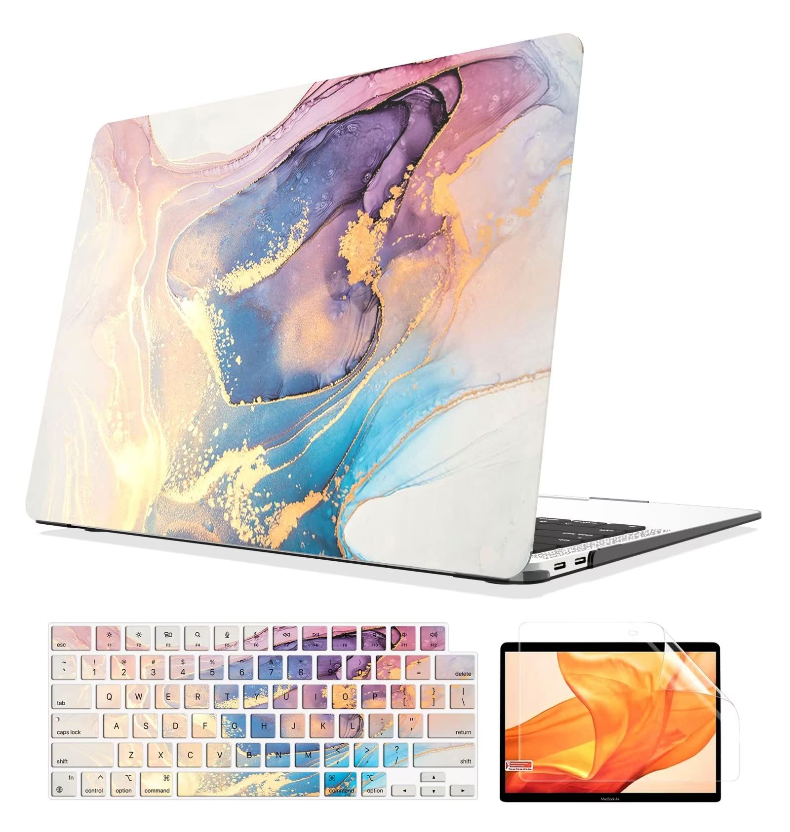 AOGGY Compatible with MacBook Air 13.6 inch Case 2022 Release A2681 M2 Chip,Plastic Hard Shell Case+Keyboard Cover+Screen Cover for MacBook Air 13.6 inch with Retina Display Touch ID,Colorful Marble