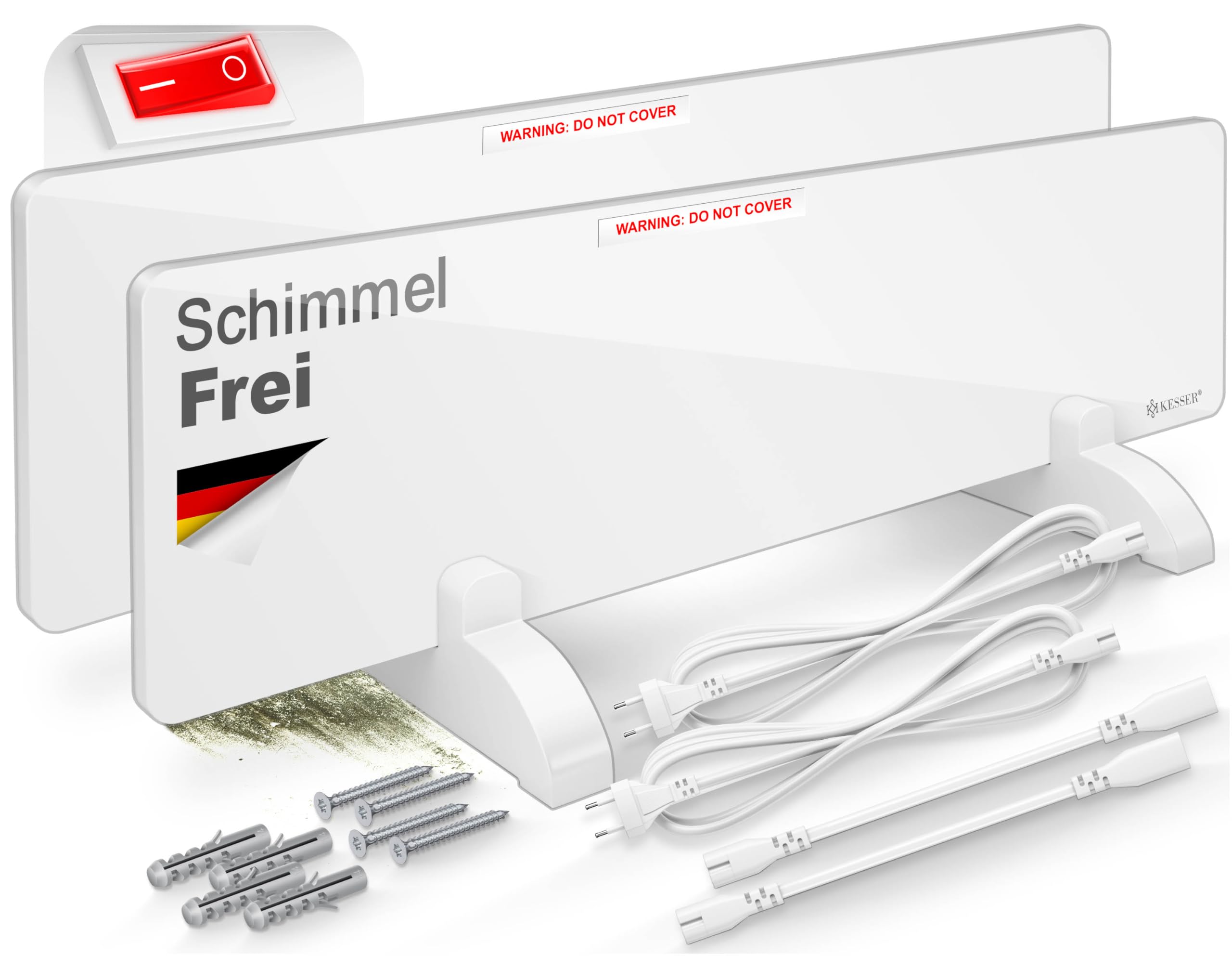 KESSER® Schimmel - Infrarotheizung – Schimmelentferner Wandheizer 50W Wand & Bad Wandheizung Schimmelfrei ohne Chemie Alternative zu Anti Schimmelspray und Farbe - energiesparend - Weiß, 2er Set