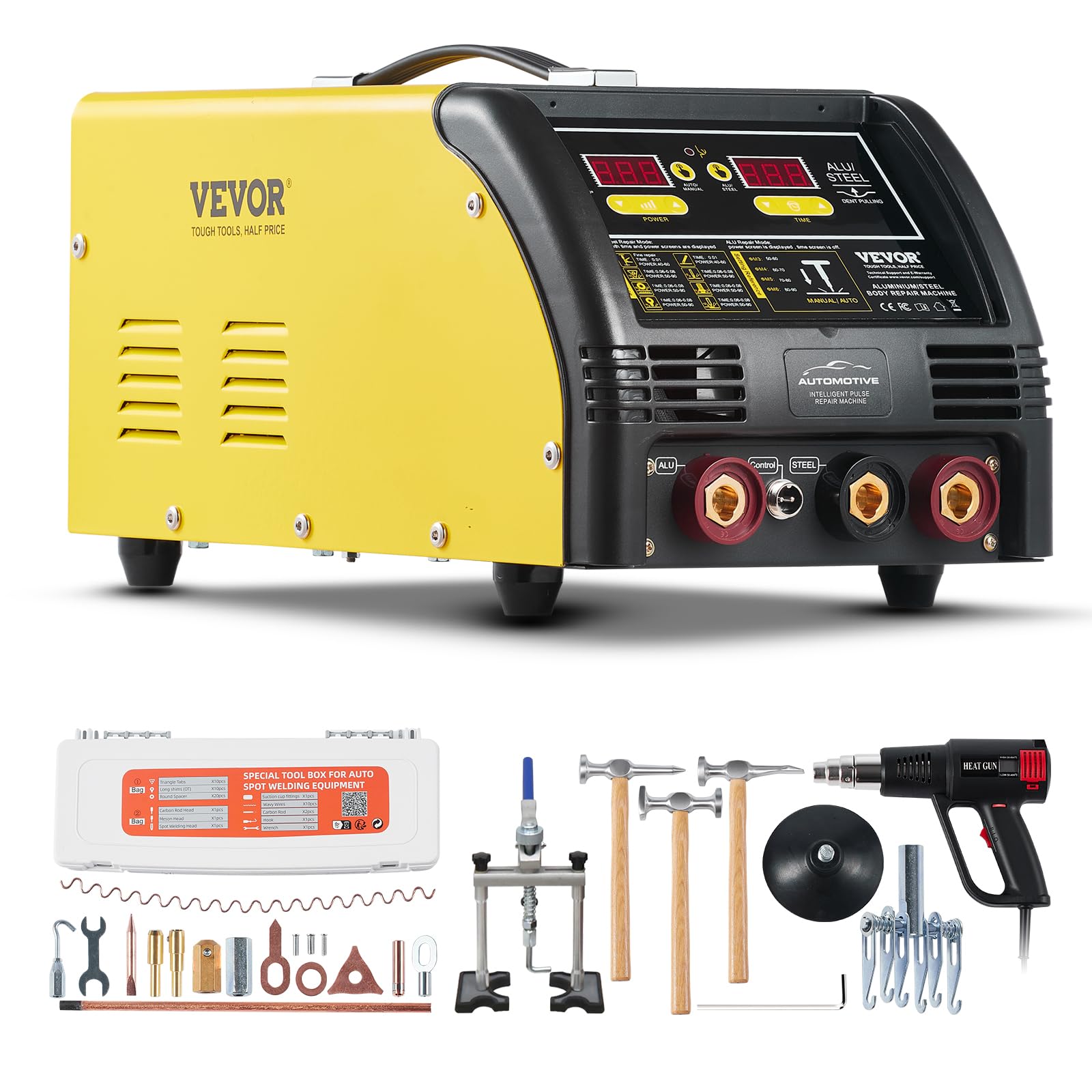 VEVOR Dual Ausbeulspotter Deluxe AL/Fe Dellenreparatur-Set, 5-kW-Schweißgerät mit automatischem/manuellem Schweißen & 10 Modi, Punktschweißgerät für die Reparatur von Autoteilen aus Stahl & Aluminium